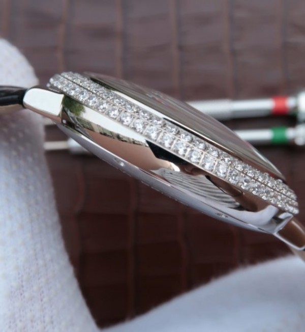 Replica Cartier Ballon Bleu Tourbillon SS Diamond Bezel Black Leather Strap - Top club