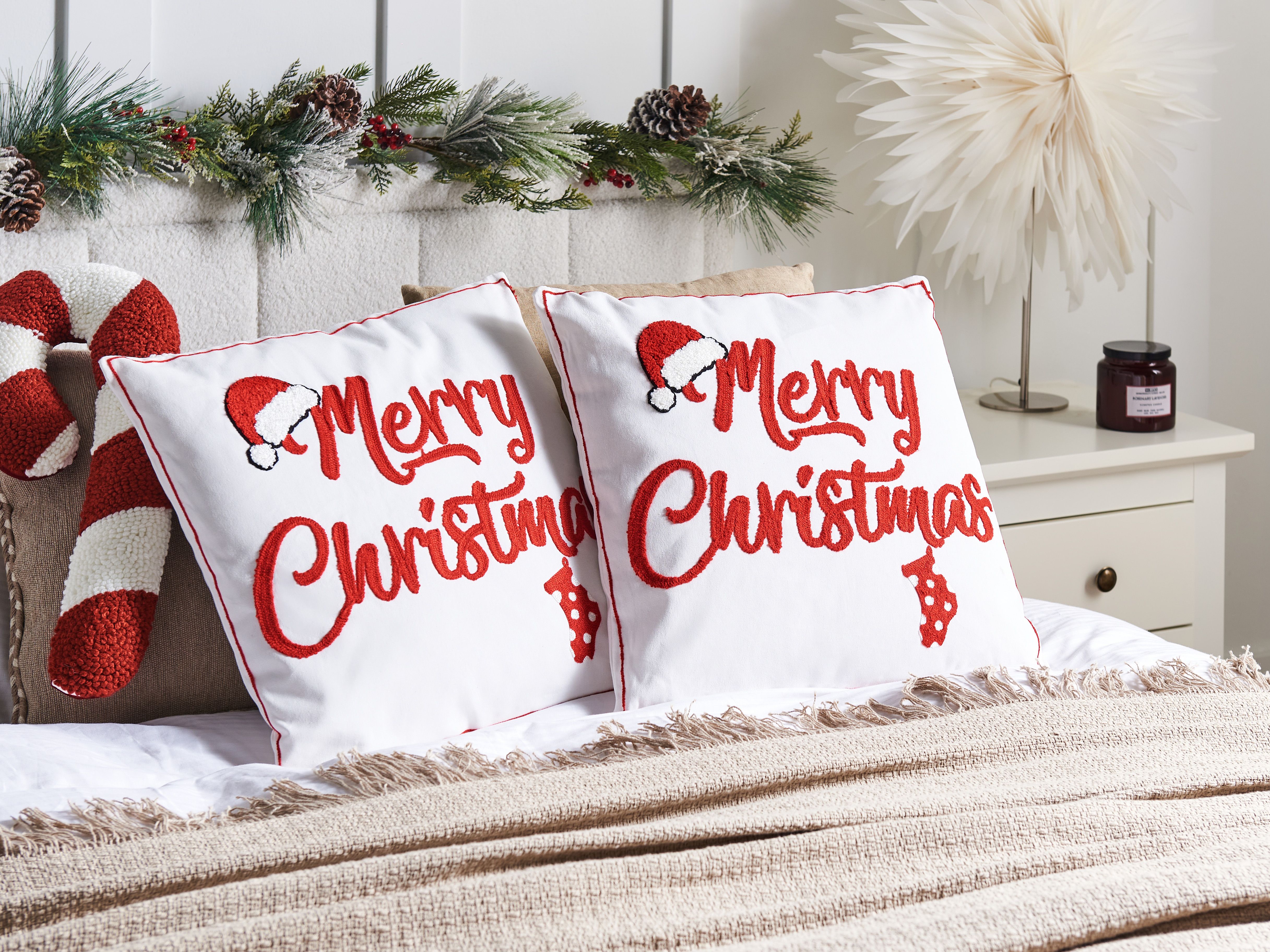 Set of 2 Decorative Cushions PIZZELLE Cotton 45 x 45 cm Off-White Christmas Motif