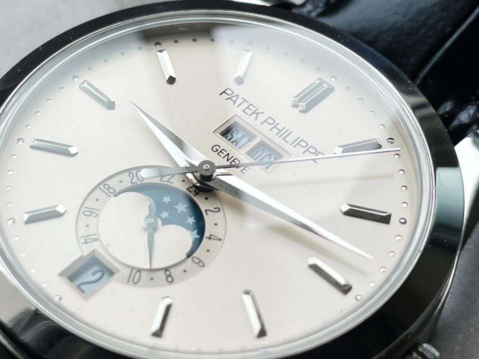 Replica PATEK PHILIPPE Annual Calendar Moonphase 5396 SS ZF 1:1 Best Edition White/Blue Dial on Black Leather Strap A324 - Top club