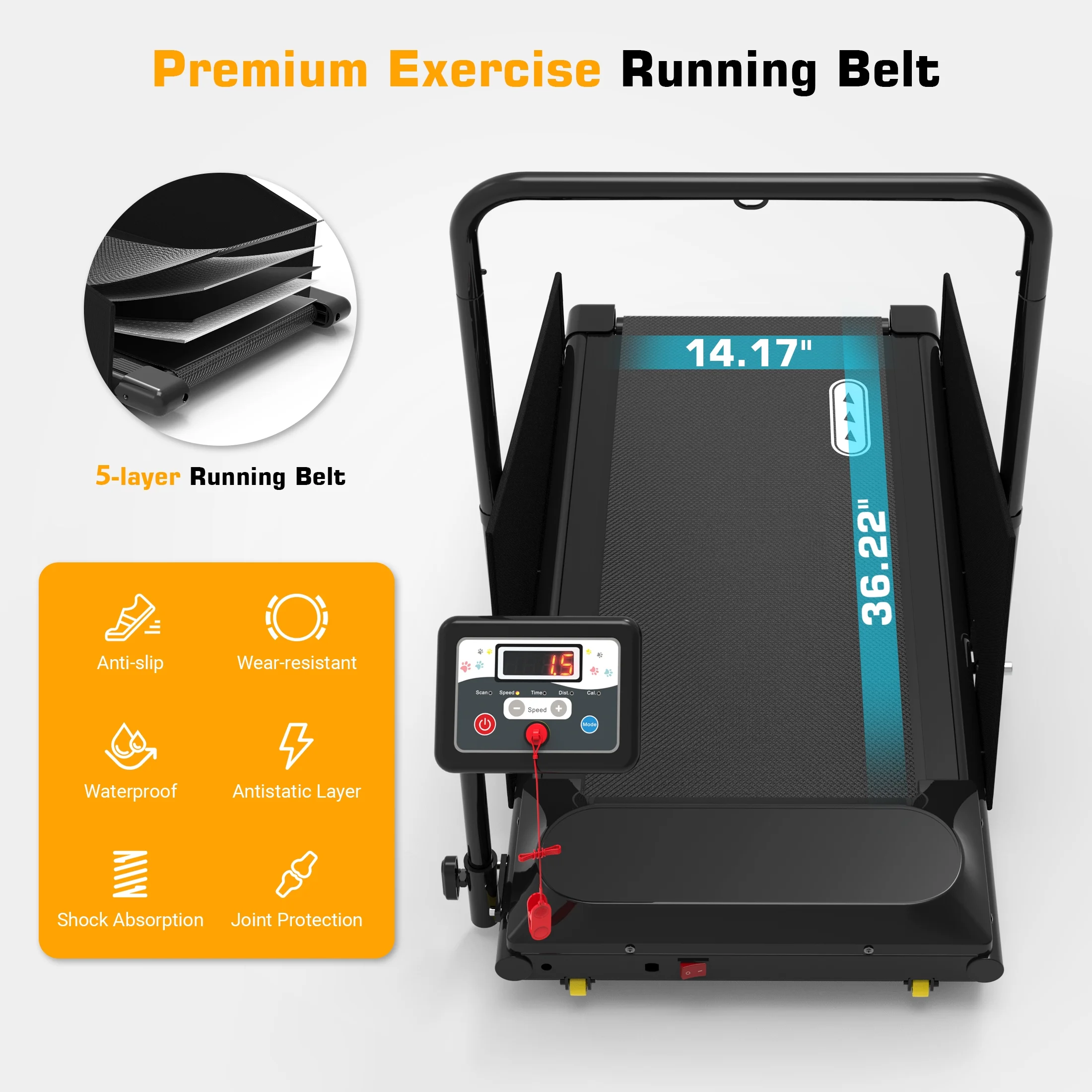 Hapycity Dog Treadmill, Indoor Pet Fitness Machine for Small & Medium Dogs, 265LB Capacity, LCD Display & Remote - Image 3