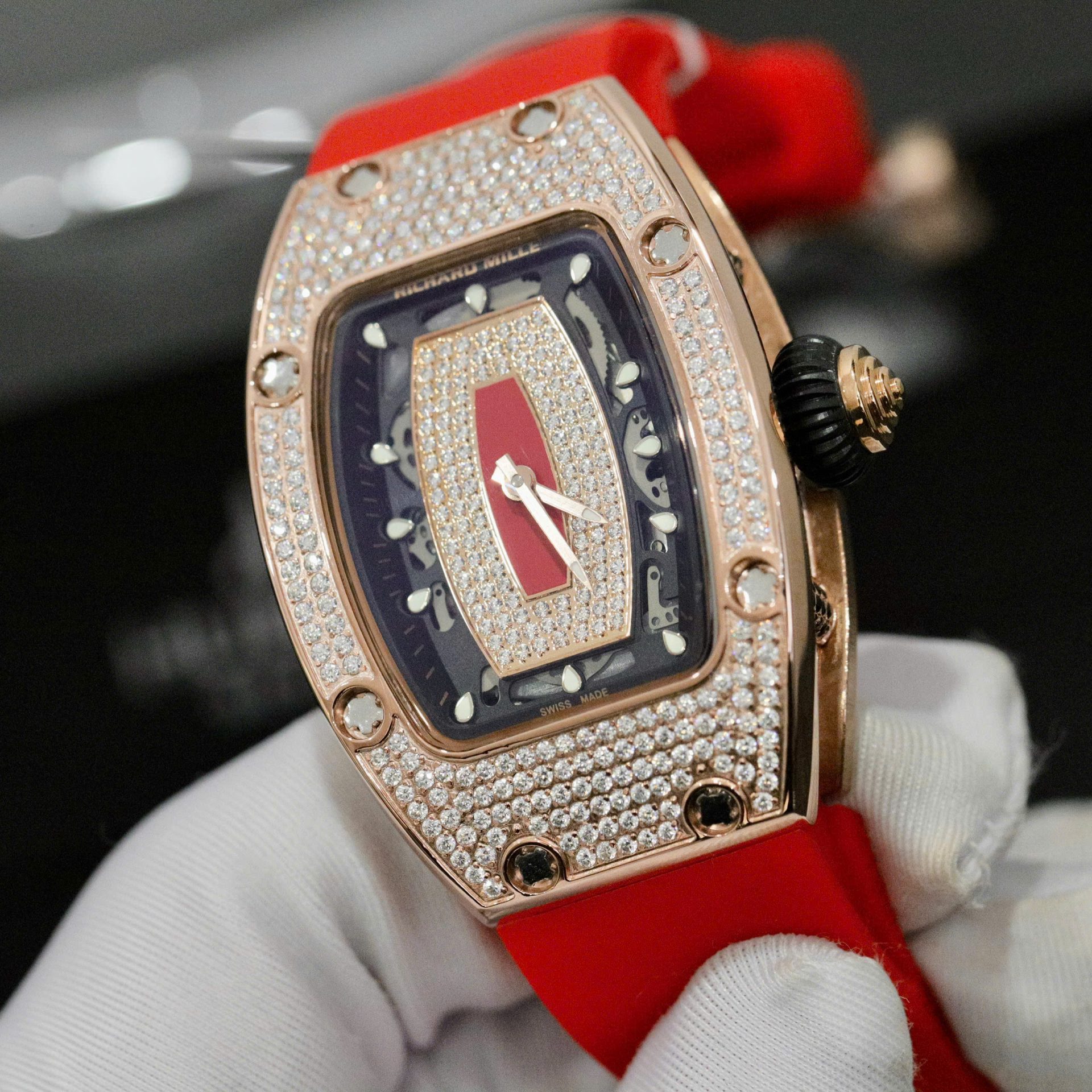 Richard Mille RM007 Replica Watch Custom Moissanite Diamonds Red 36mm - Top club
