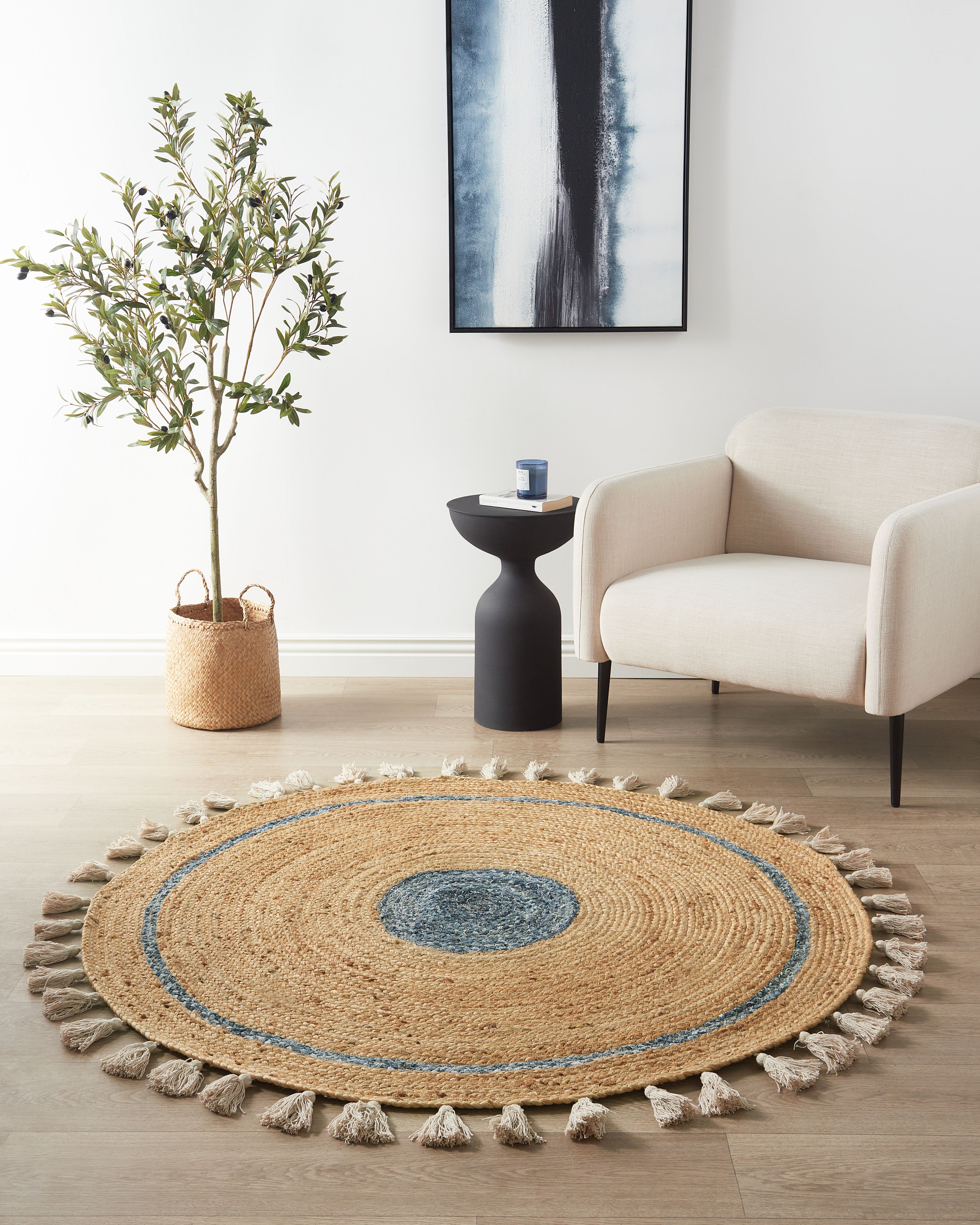 Rug OBAKOY Blue ø 140 cm Jute
