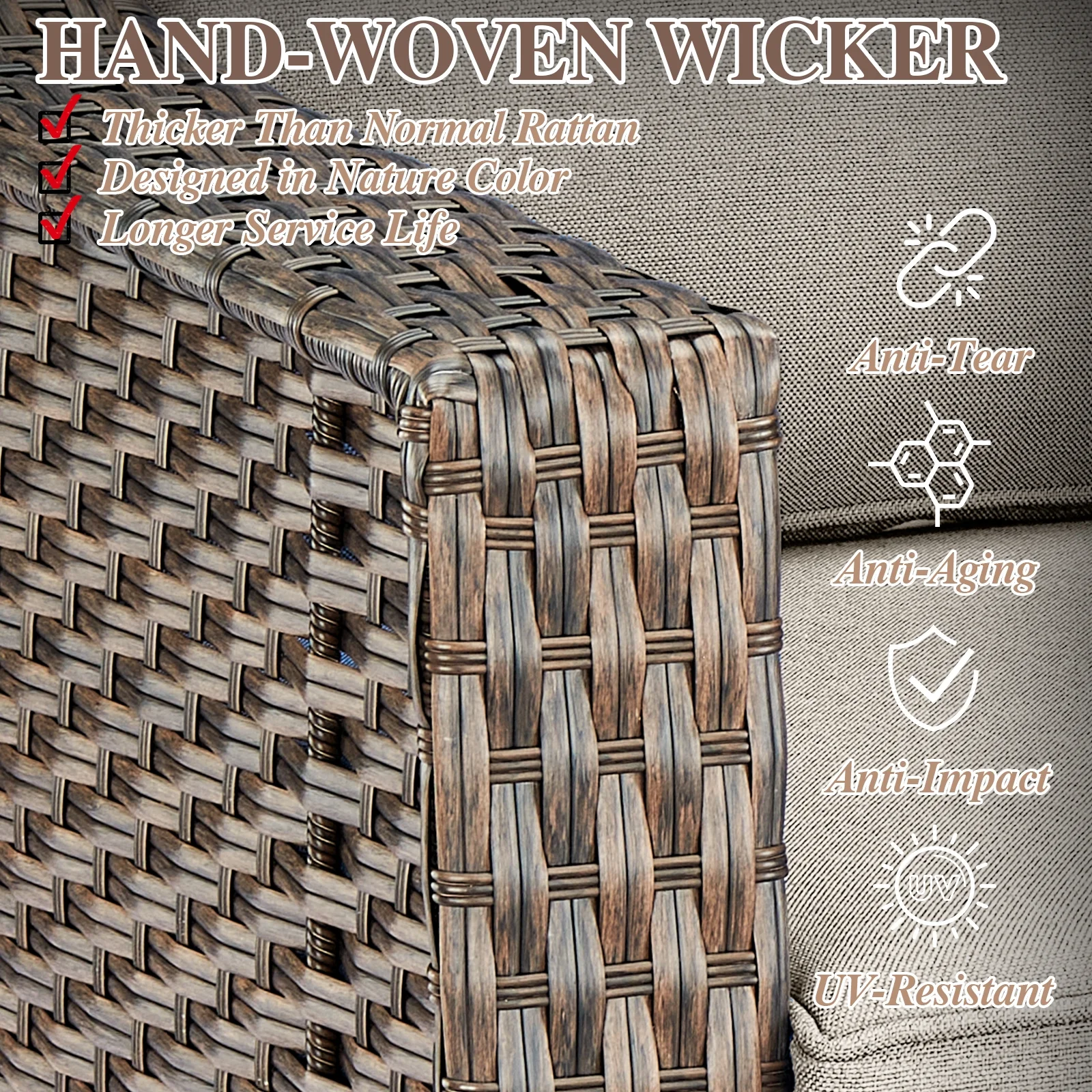 Bellefurn Outdoor Wicker Patio Chairs Set of 2 with Side Table,All-Weather Wicker Rattan Chairs Patio Furniture Chairs for Porch Balcony Backyard Yard Deck - Image 17