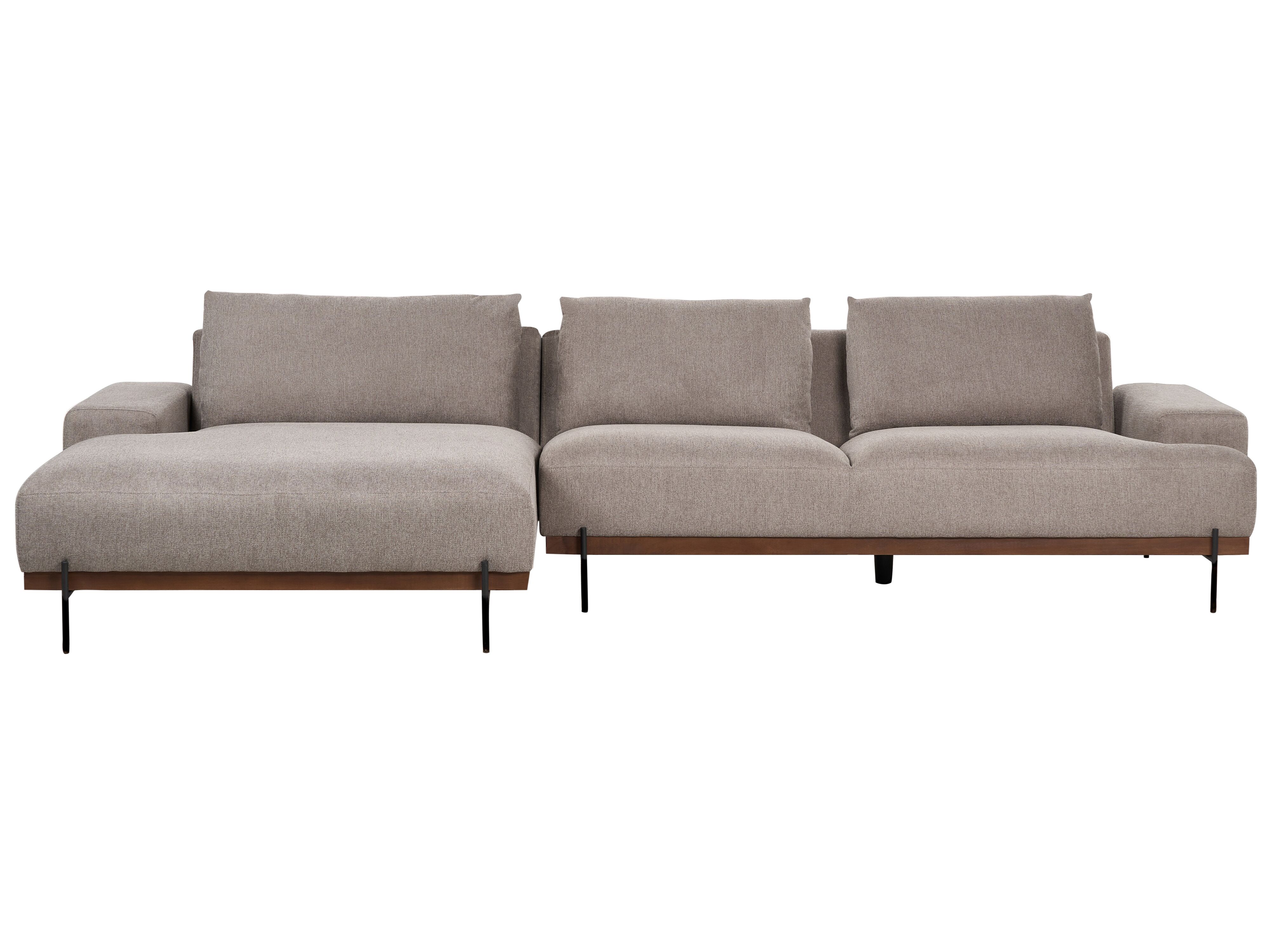Corner Sofa 4 Seater MARIFERD Fabric Light Brown Right Hand