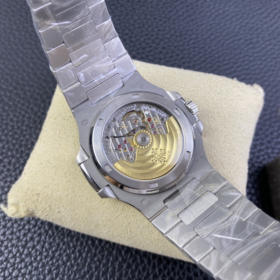 Fake diamond watch Patek Philippe Replica Nautilus Date Sweep Seconds White Gold/Diamonds Dial & Bezel 5719/10G-010 TWF(1:1 replica) - Top club