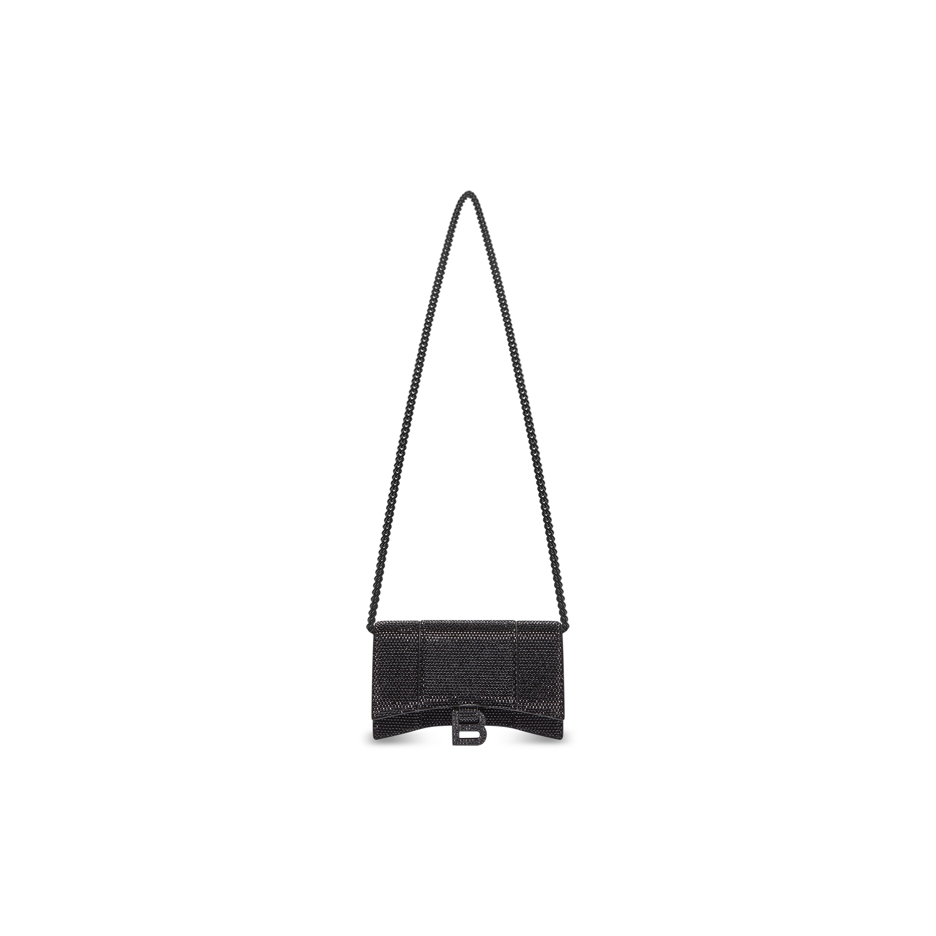 WOMEN'S HOURGLASS WALLET ON CHAIN WITH RHINESTONES IN BLACK - Replicaclubs