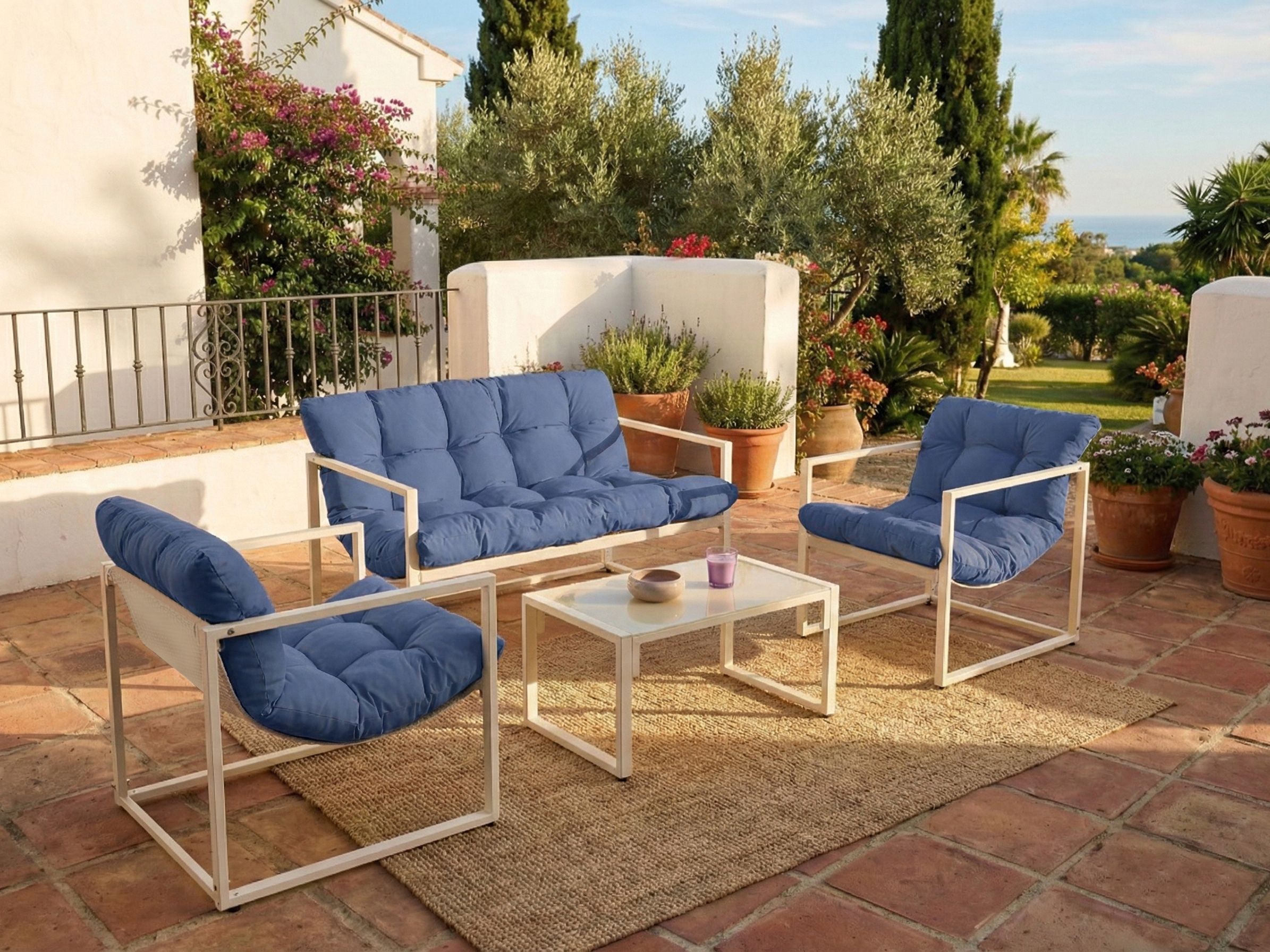 Garden Lounge Set with Table 4 Seater GARDA Metal Blue