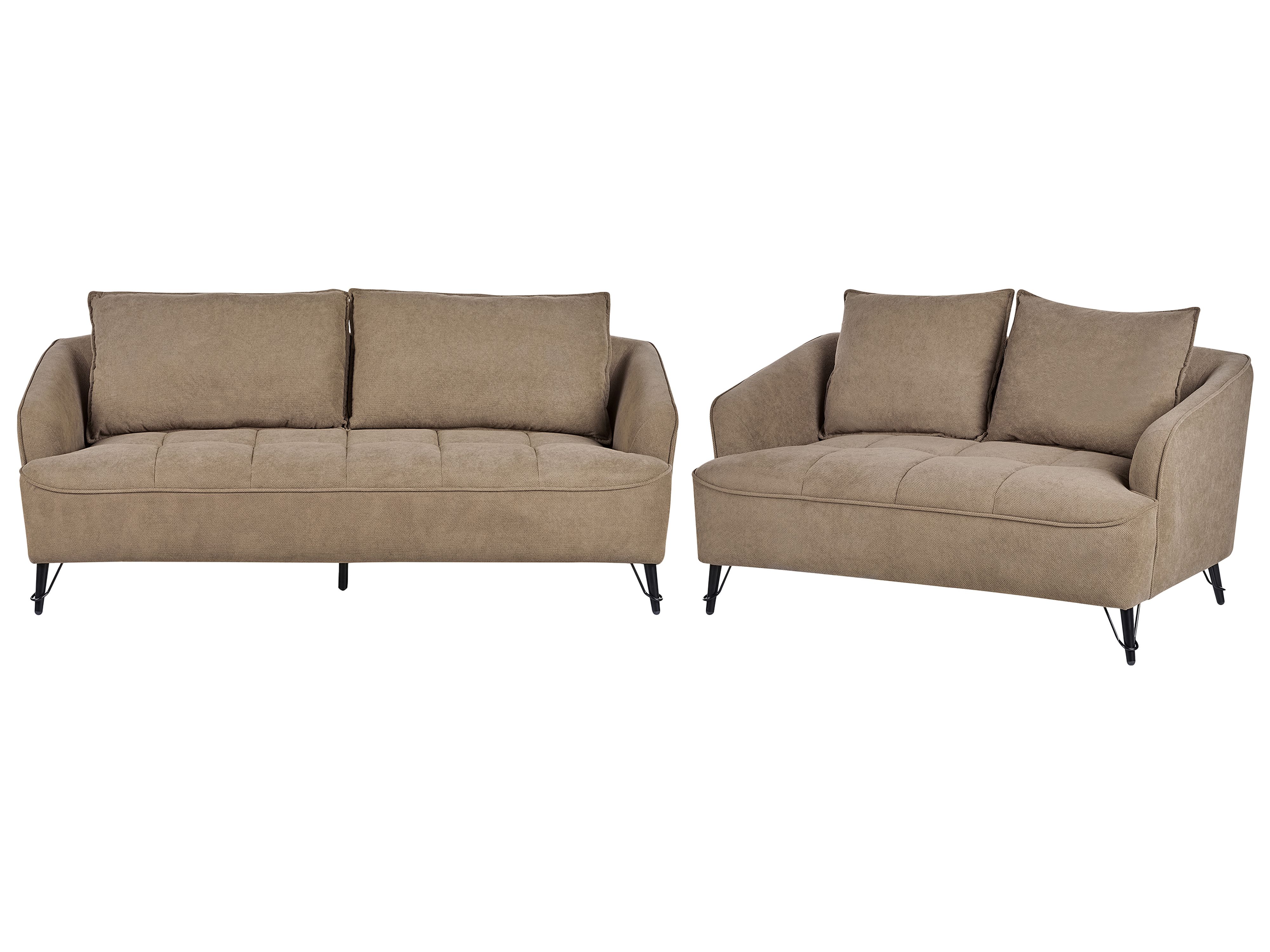 Living Room Set 5 Seater HOBRO Fabric Light Brown