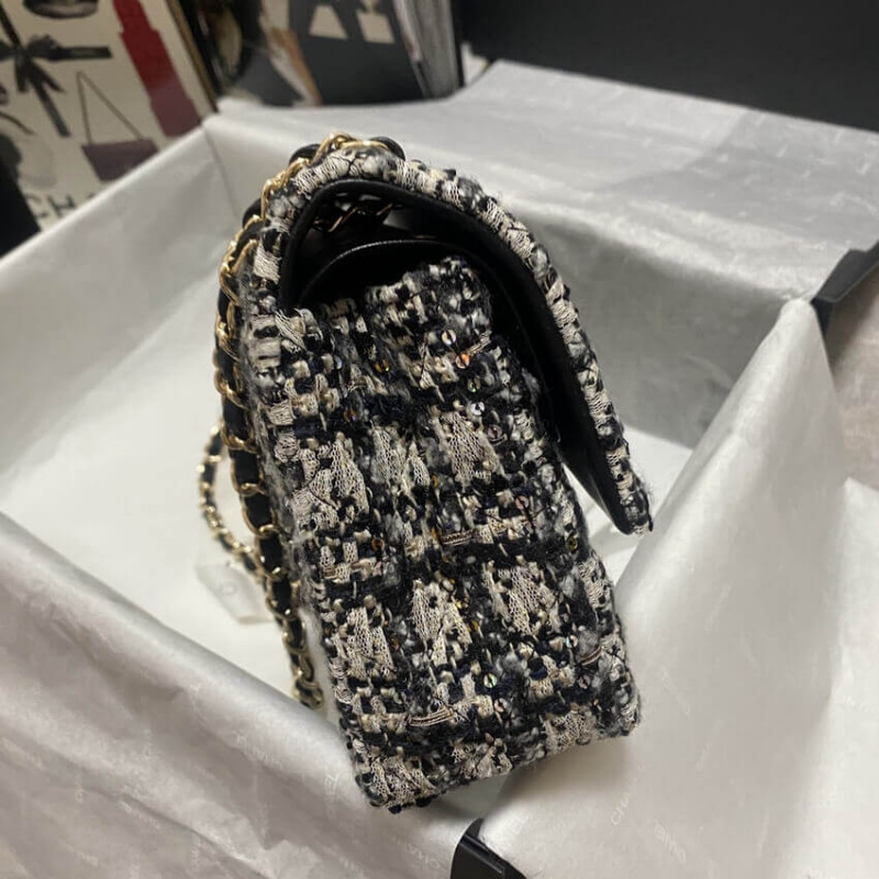 Replica Chanel Classic Flap Bag In Black/Beige Glittered Tweed 1112