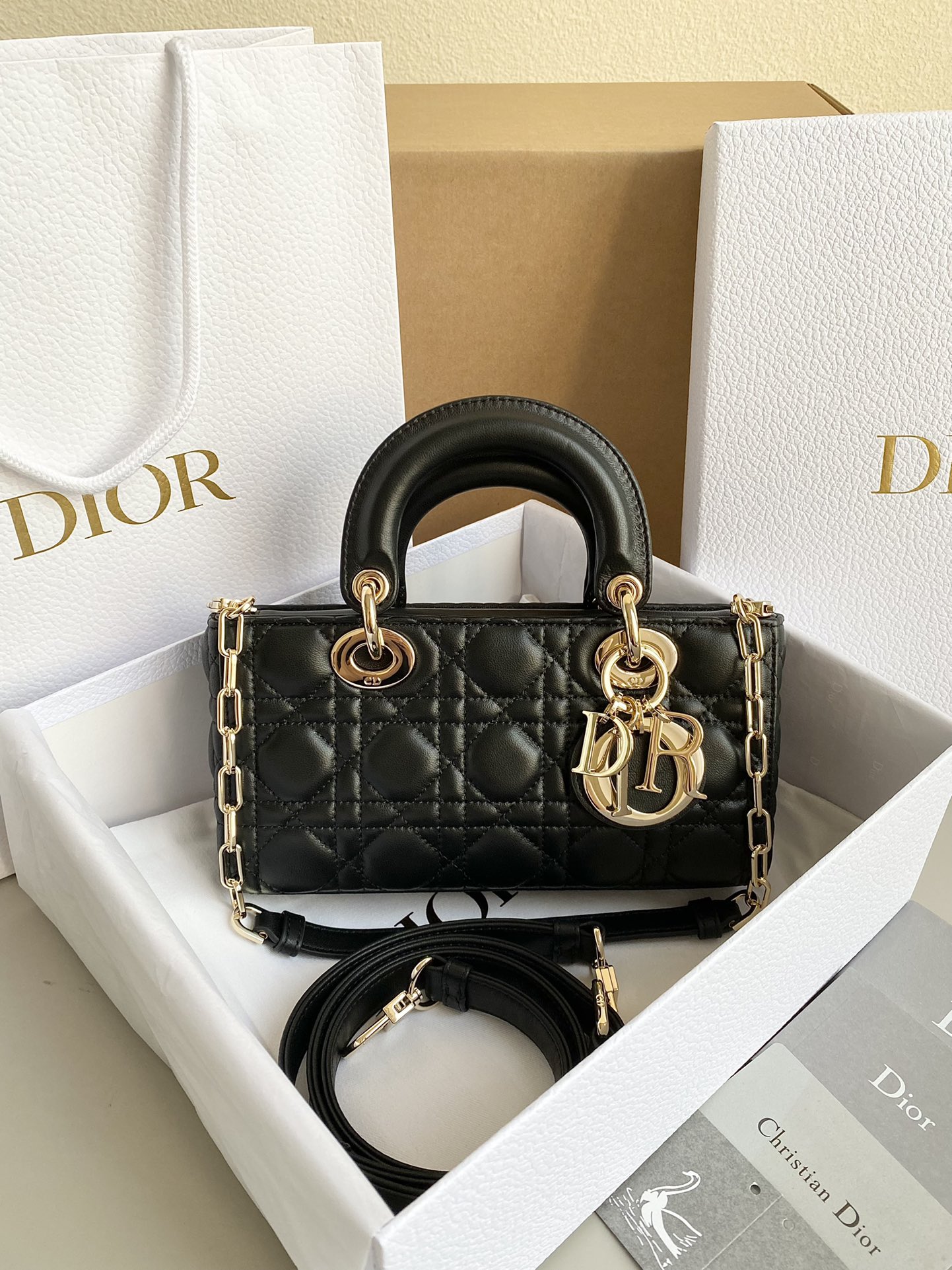 Small Lady D-Joy Bag White/Pink/Black For Women 9in/22cm M0613ONGE_M0301:1High-quality replica