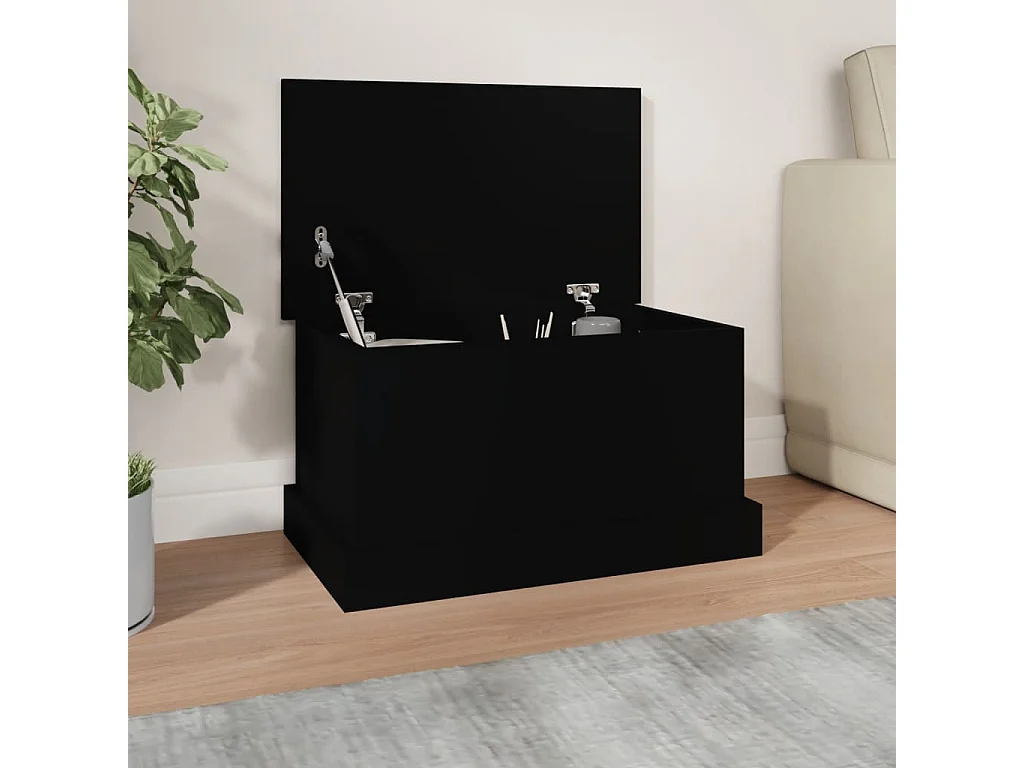 Boîte de rangement noir 50x30x28 cm bois d'ingénierie