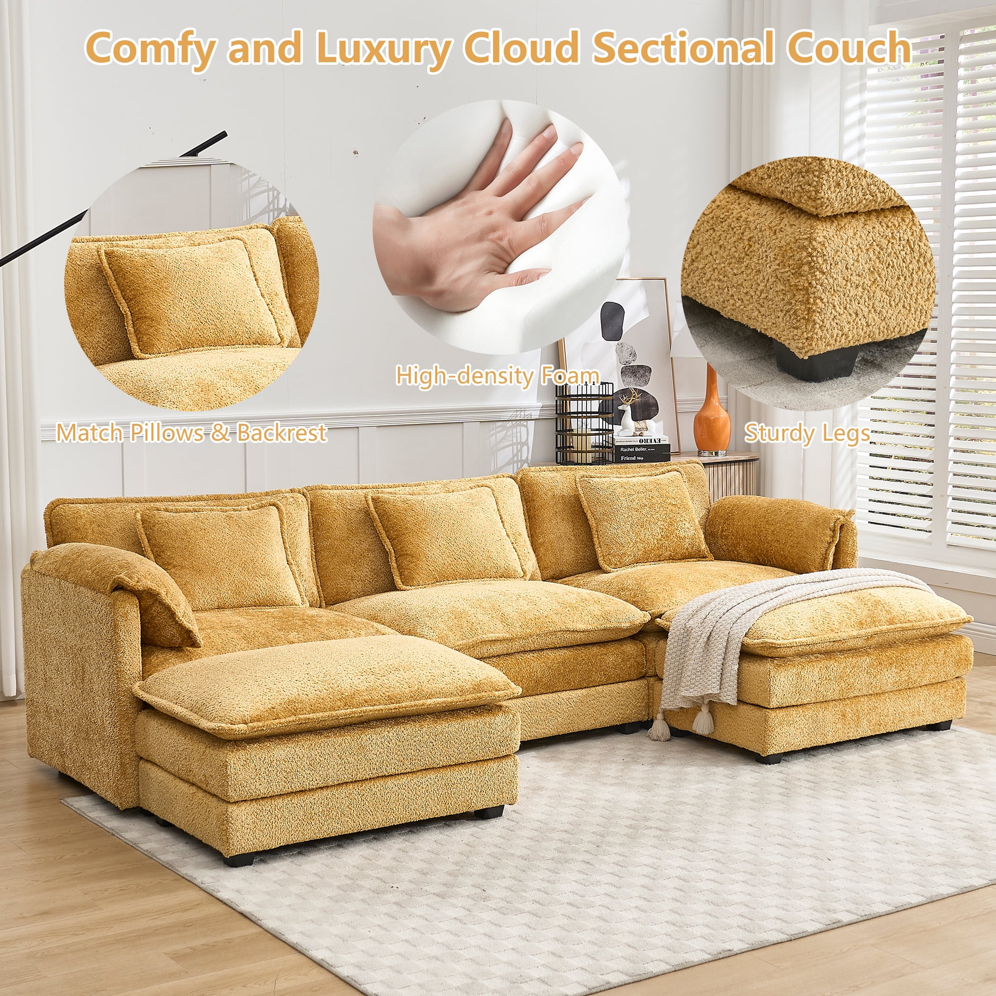 GNIXUU 112" Oversized Sectional Sofa Cloud Couch for Living Room, Modern Chenille L Shaped Couch, Comfy Boucle Modular Sofa Sleeper with Moveable Ottoman & Memory Foam (Green) - Image 43
