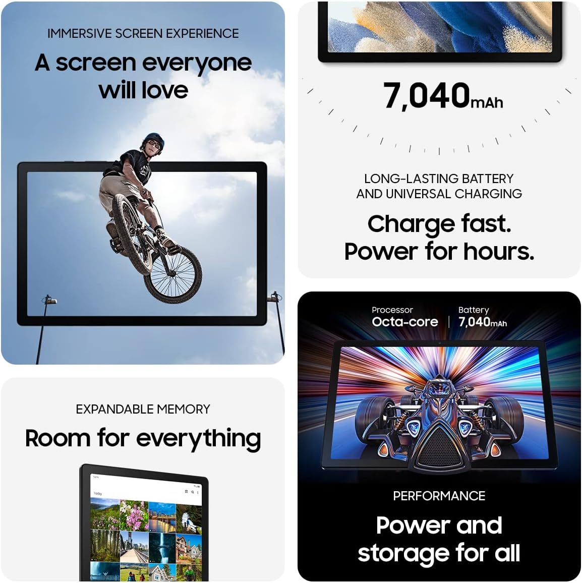 Samsung Galaxy Tab A8 10.5” 64GB Android Tablet  LCD Screen  Kids Content  Smart Switch  Expandable Memory  Long Lasting Battery  Fast Charging  US Version  2022  Silver  Amazon Exclusive