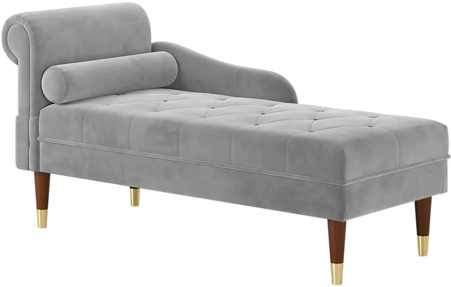 Vesgantti Velvet Chaise Lounge,59" Modern Upholstered Lounge Chair Indoor with Round Armrest Lumbar Pillow, Single Sofa for Living Room Bedroom Office,Grey - Image 2