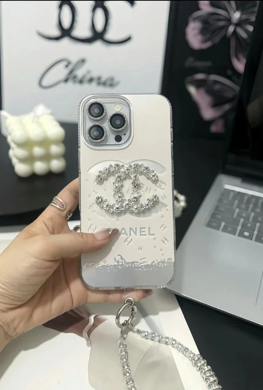 C.C Luxury Crystal iPhone Case With Bracelet Strap - Wholesale & Influencer