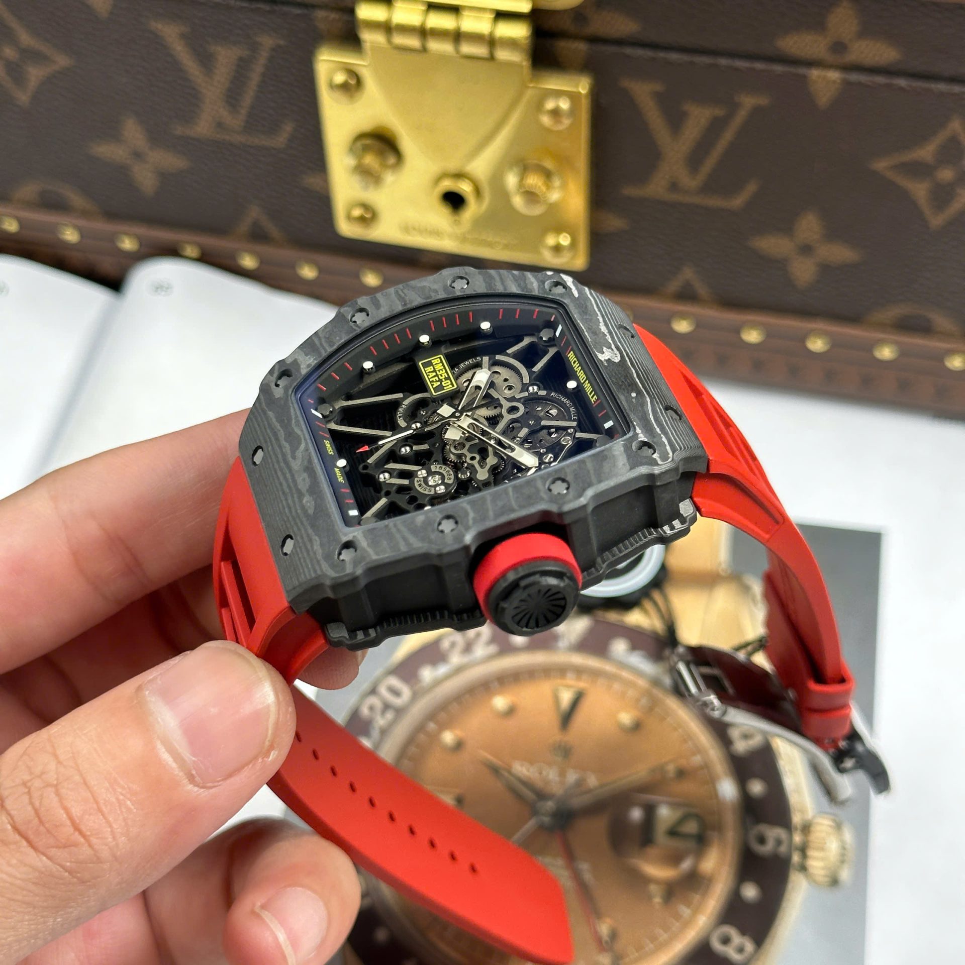 Richard Mille RM35-01 Rafael Nadal Carbon NTPT Copies Watches Red Rubber Strap ZF Factory 49,9x43mm - Top club