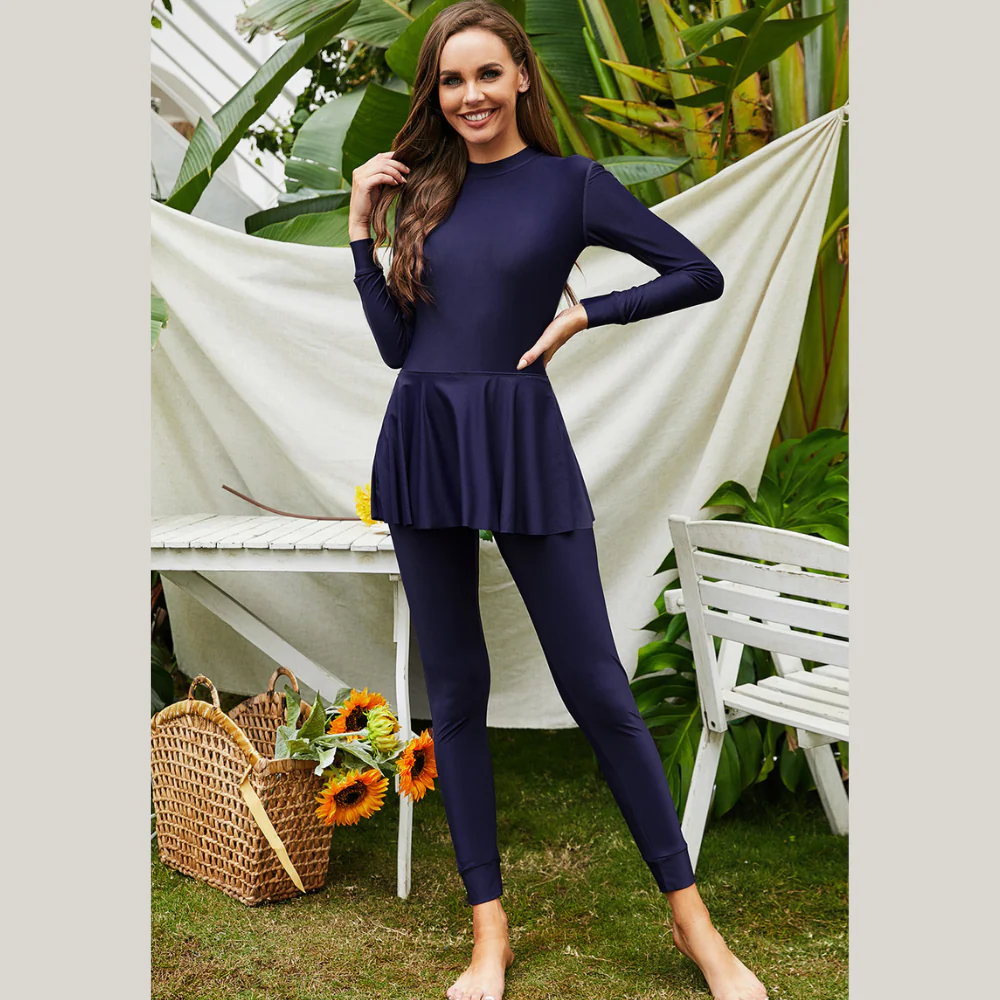 Mock Neck Long Sleeve One-Piece Swimwear - ZKZOOK