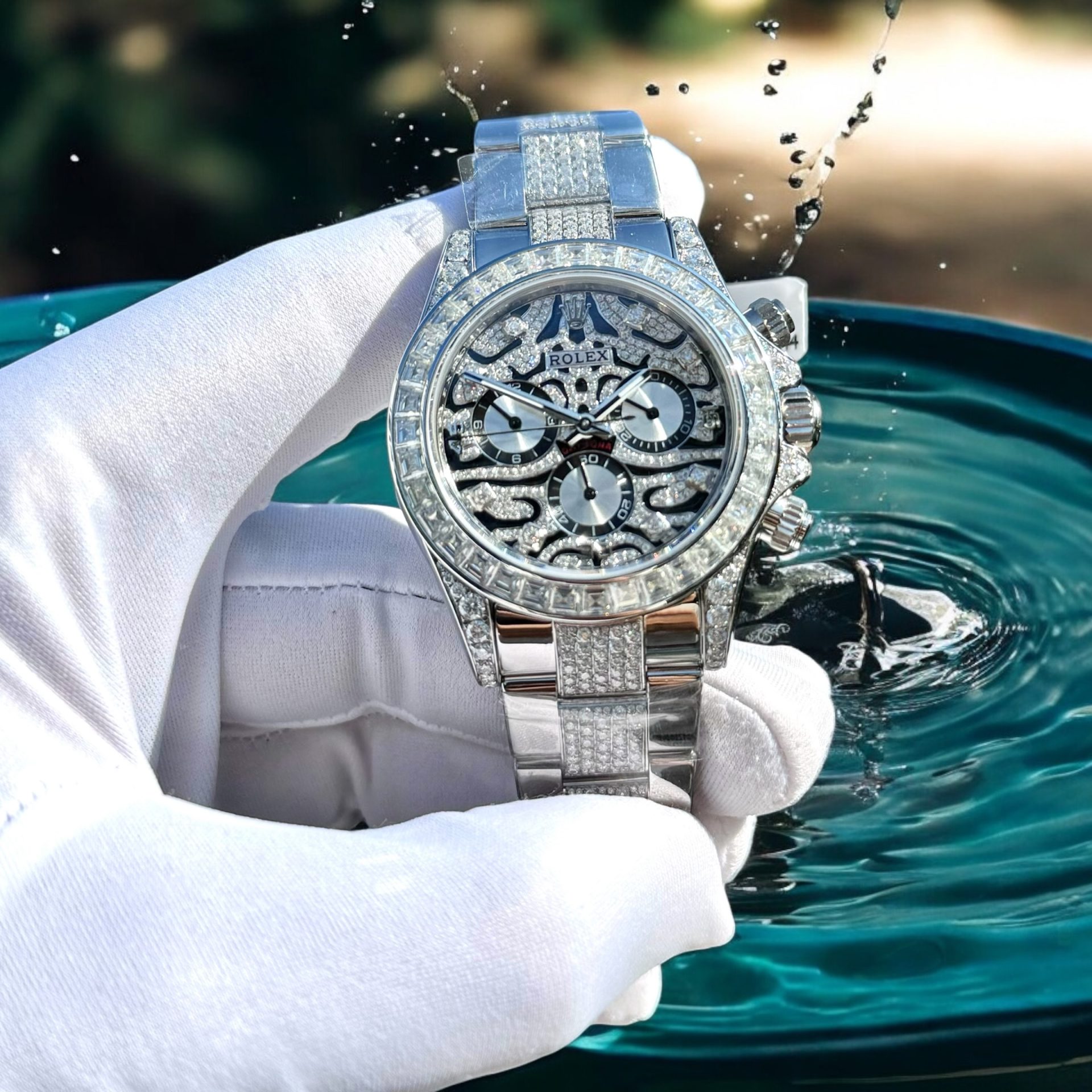 Rolex Cosmograph Daytona Eye Of The Tiger Customs Moissanite Diamonds Replica Watch 40mm - Elite Watch Atelier