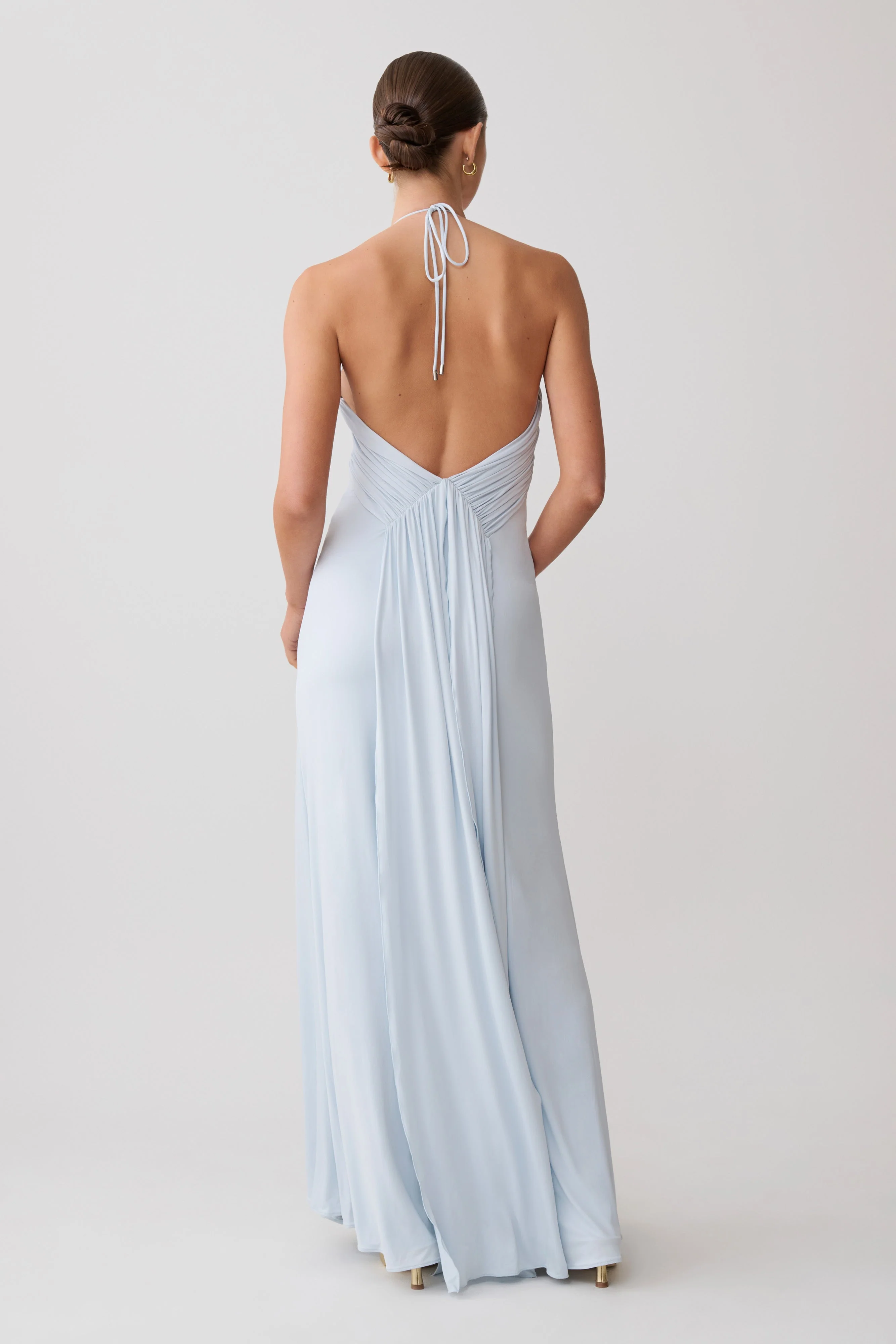 Maely Gathered Slinky Maxi Dress - Pale Blue