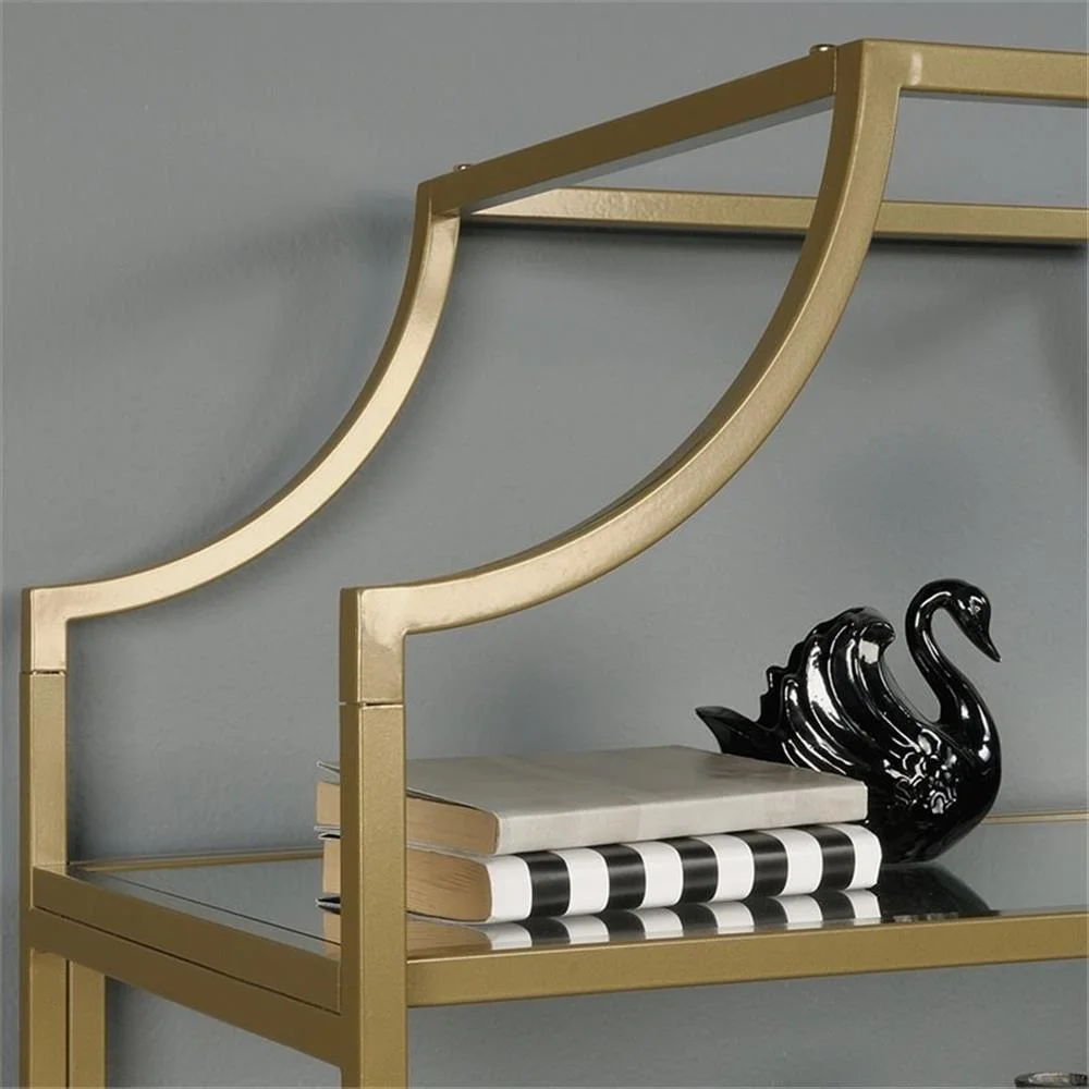 Pemberly Row 5-Shelf Modern Metal Bookcase in Gold Satin/Faux Deco Stone - Image 26