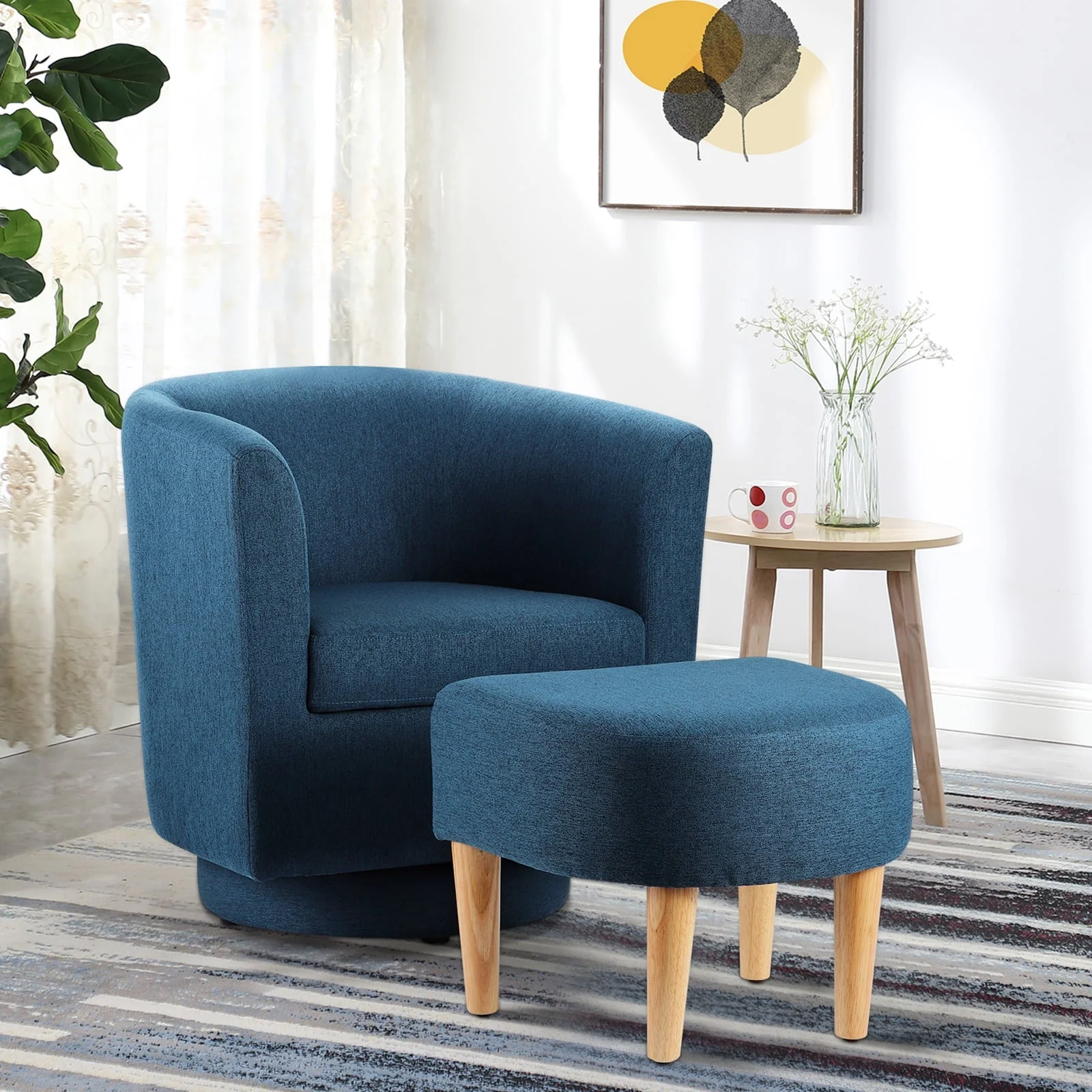 Lohoms Accent Arm Chair With Ottoman Set, Modern Home Leisure Chair with Footrest, Comfy Upholstered Armchair Single Sofa, Reading Chair with Solid Wood Legs for Living Room Bedroom, Gray - Image 4