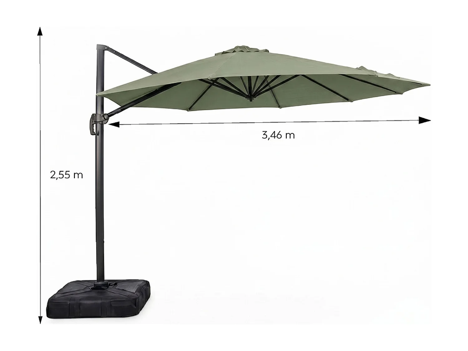 Parasol octogonal  350cm déporté vert en aluminium CASTILLO