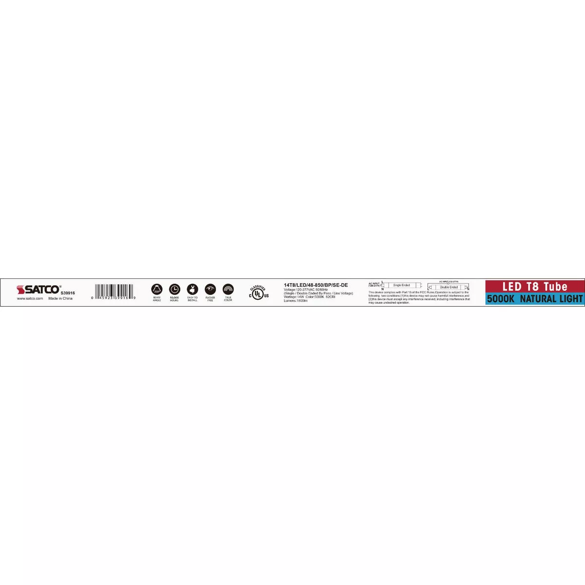 Satco 32W Equivalent 48 In. Natural Light T8 Medium Bi-Pin Ballast Bypass DLC Listed LED Tube Light Bulb