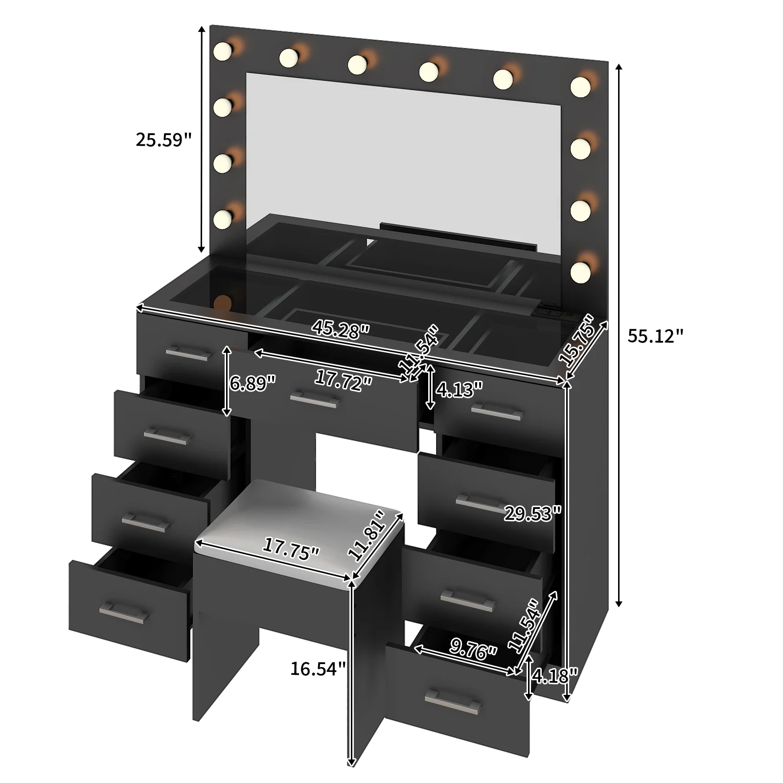 Ktaxon Large Makeup Vanity, Vanity Table Set w/ Visible Glass Top w/ Charging Station, White - Image 63