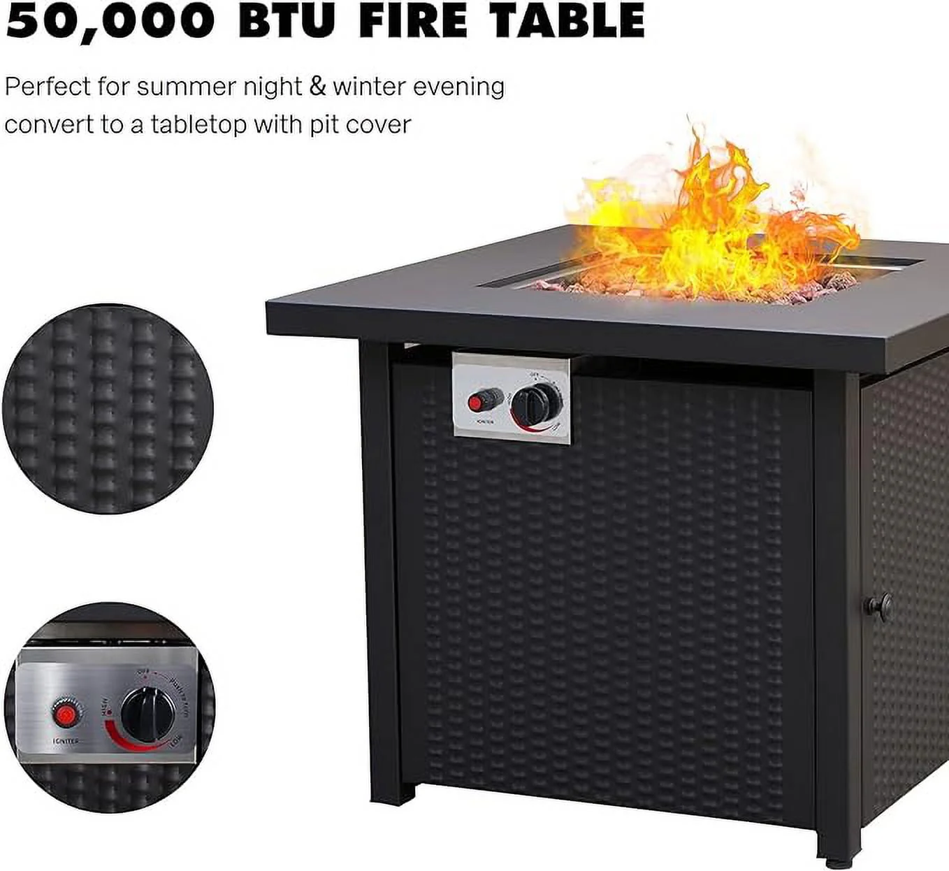 Grand Patio Outdoor 5-Piece Patio Furniture Sets with 30in Steel Square Propane Fire Pit Table, Gray