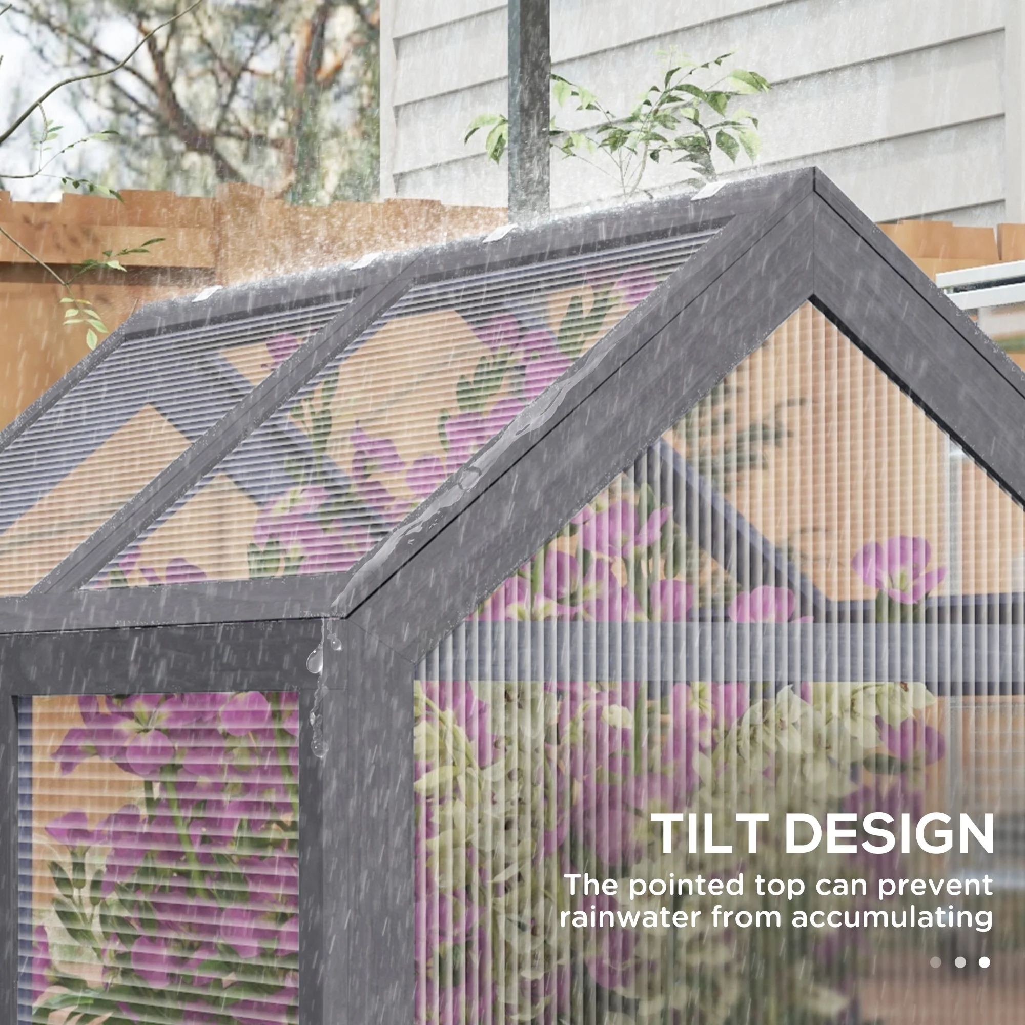 Outsunny Raised Garden Bed with Polycarbonate Greenhouse, Wooden Garden Cold Frame Greenhouse, Flower Planter Protection, 48" x 24" x 32", Natural - Image 18