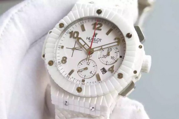 Replica Hublot Big Bang Caviar Chrono 44mm White Ceramic White Dial Rubber Strap A7750 - Elite Watch Atelier