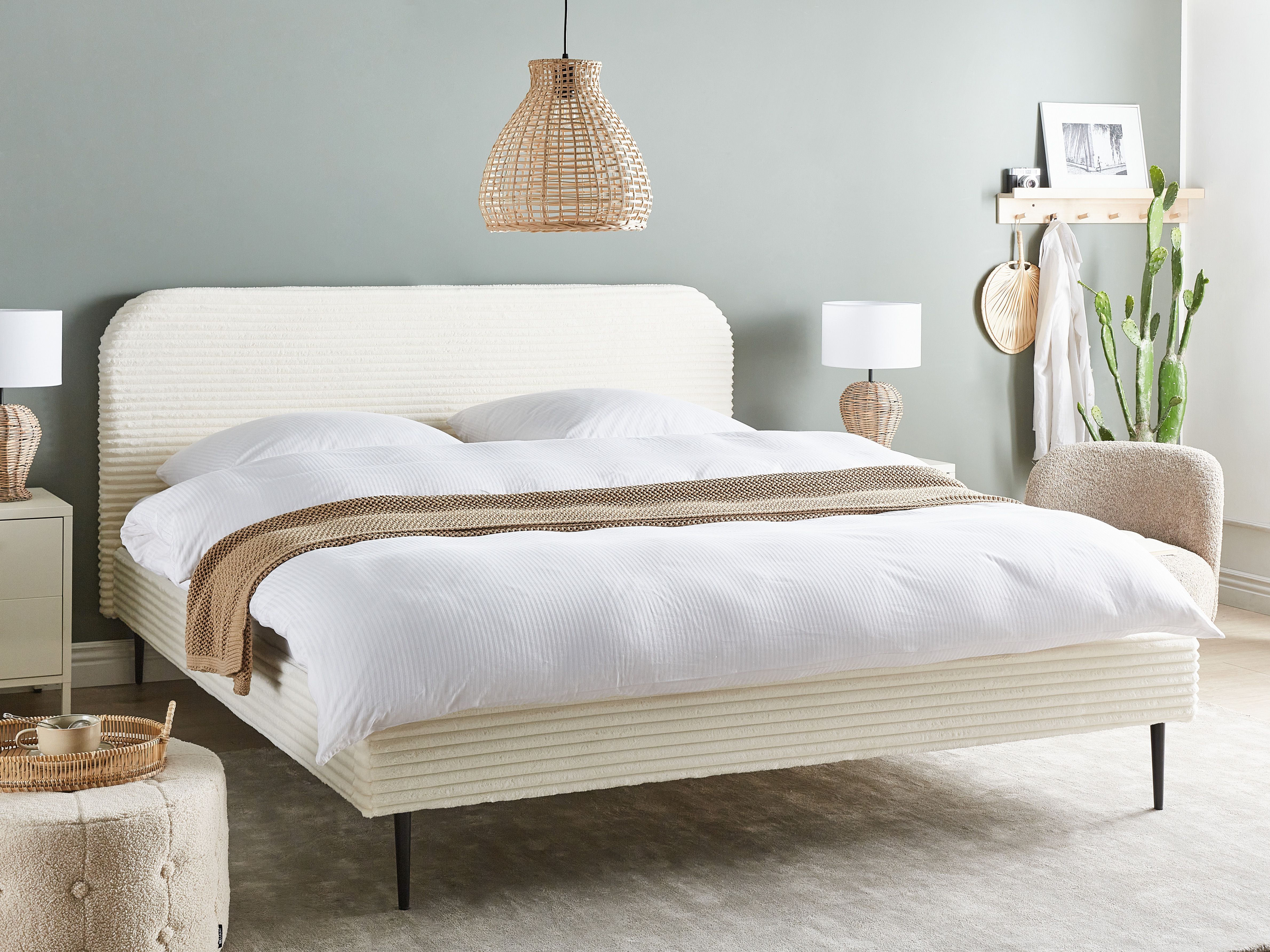 Bed Corduroy FLAYAT 180 x 200 cm (EU Super King) Off-White