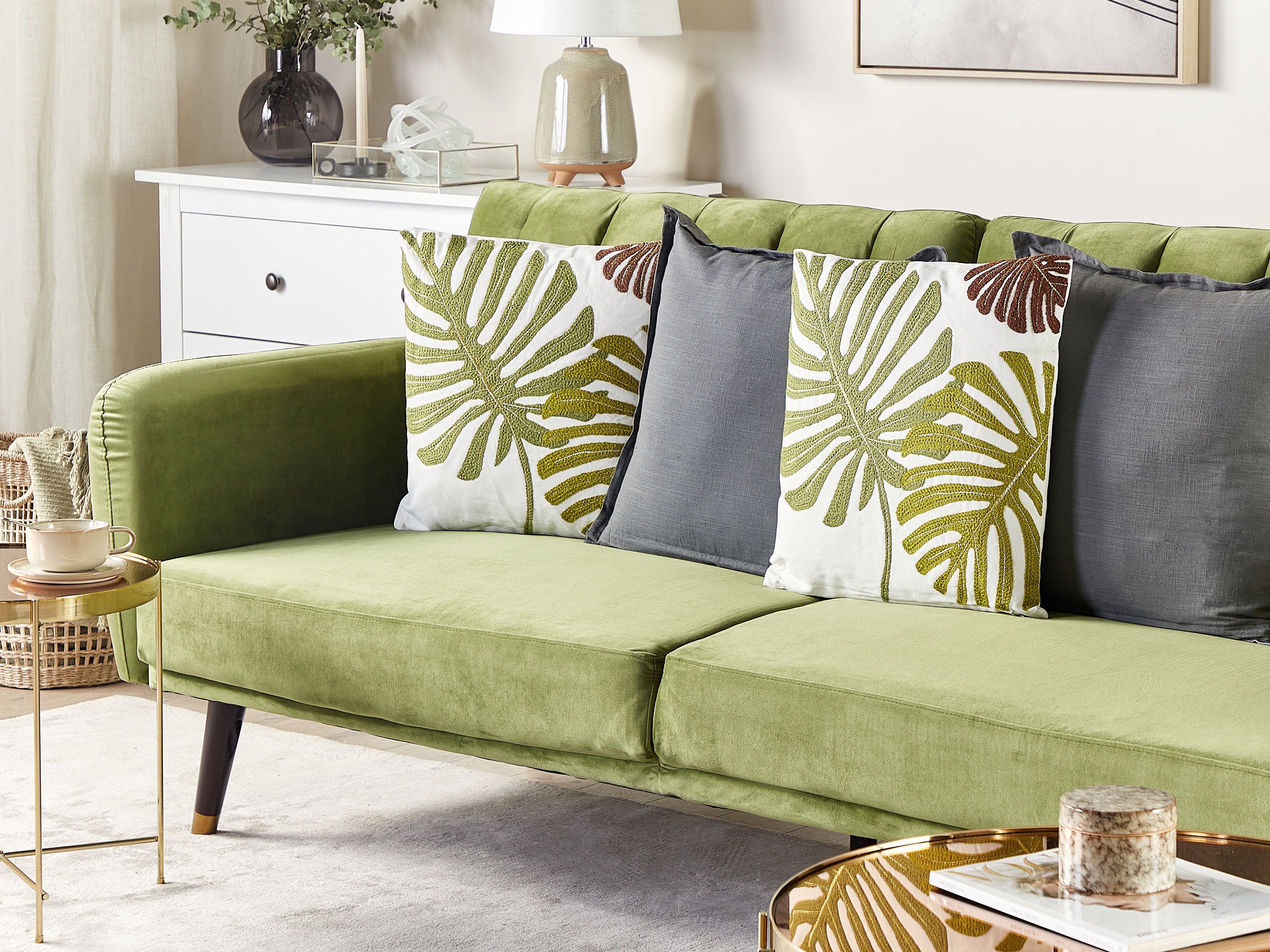 Set of 2 Decorative Cushions ZENOBIA Cotton 45 x 45 cm Dark Green Plant Pattern