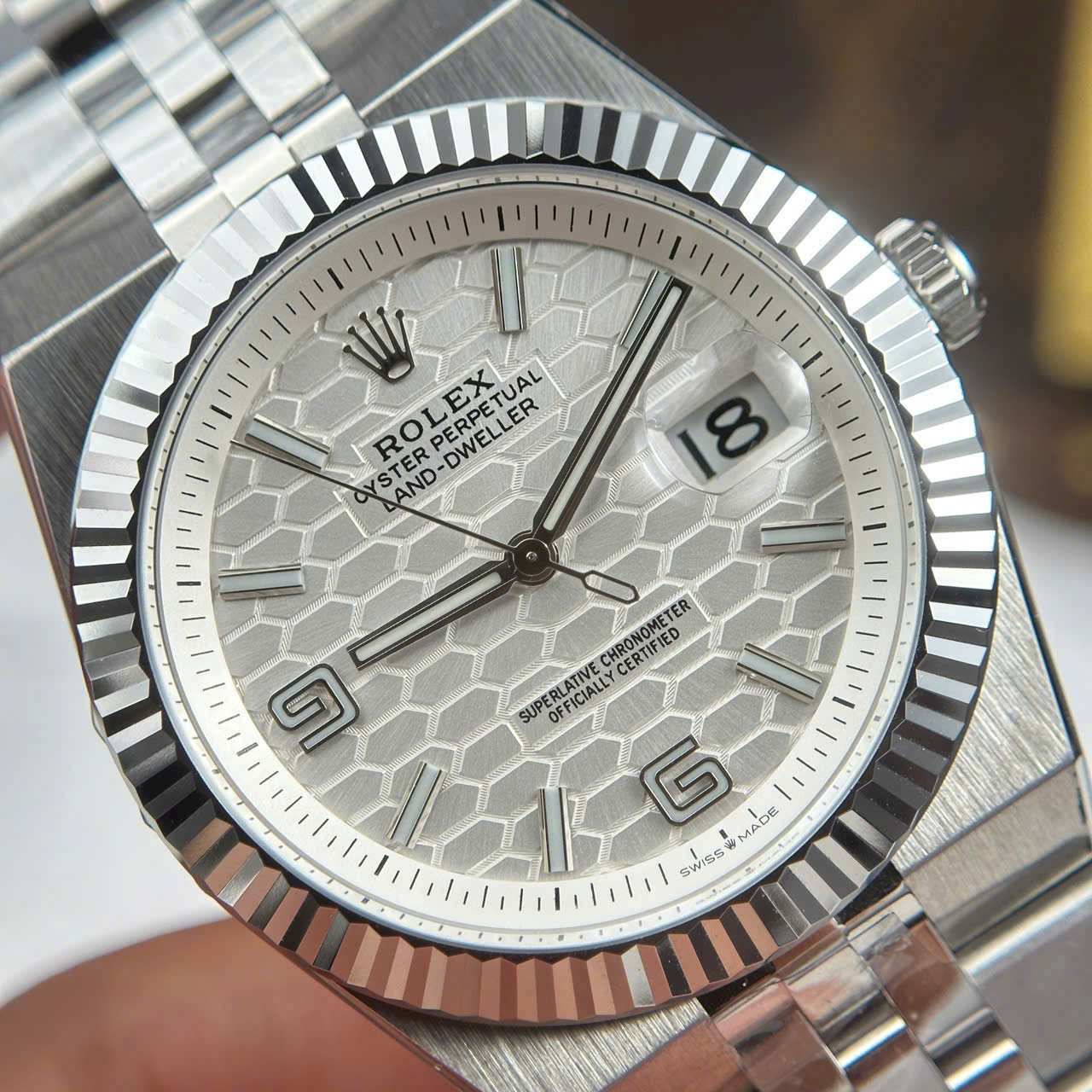 Rolex Land-Dweller 127336 White   Honeycomb Motif Dial Best Replica Watches 40mm - Elite Watch Atelier