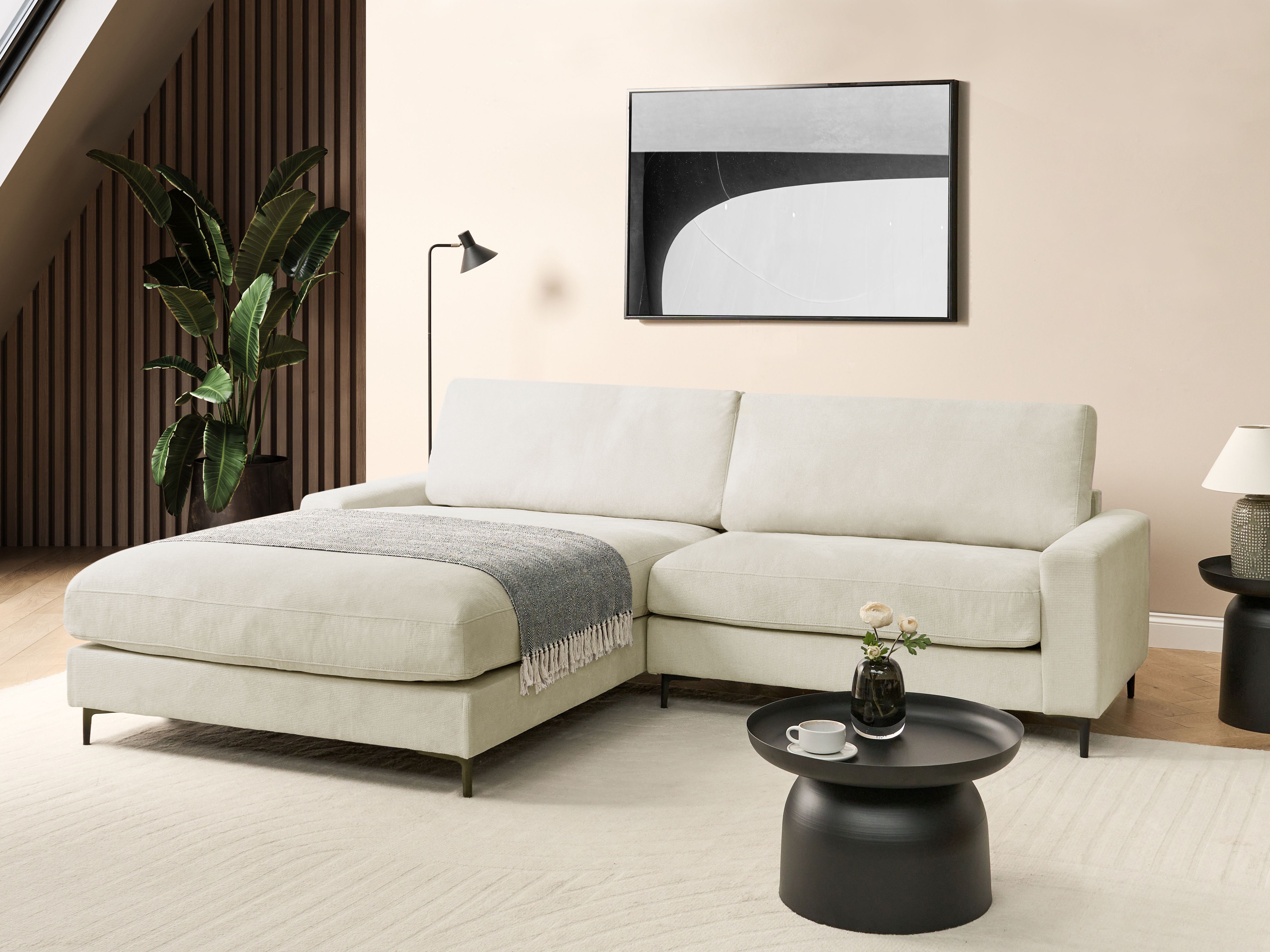 Corner Sofa 3 Seater MALOY Chenille Off-White Right Hand