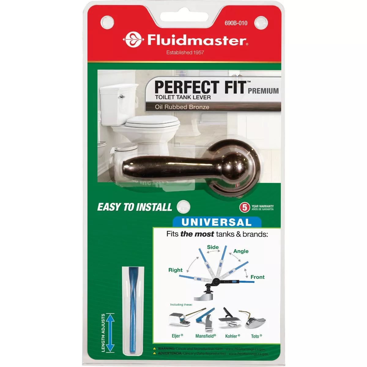 Fluidmaster Perfect Fit Premium Oil-Rubbed Bronze Tank Lever with Plastic Telescoping Arm
