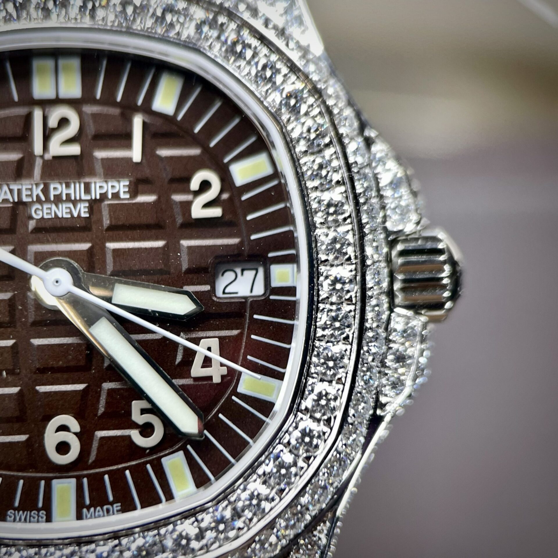 Patek Philippe Replica Watch Aquanaut 5067 Dial Brown Custom Diamonds Moissanite 35.6mm - Top club