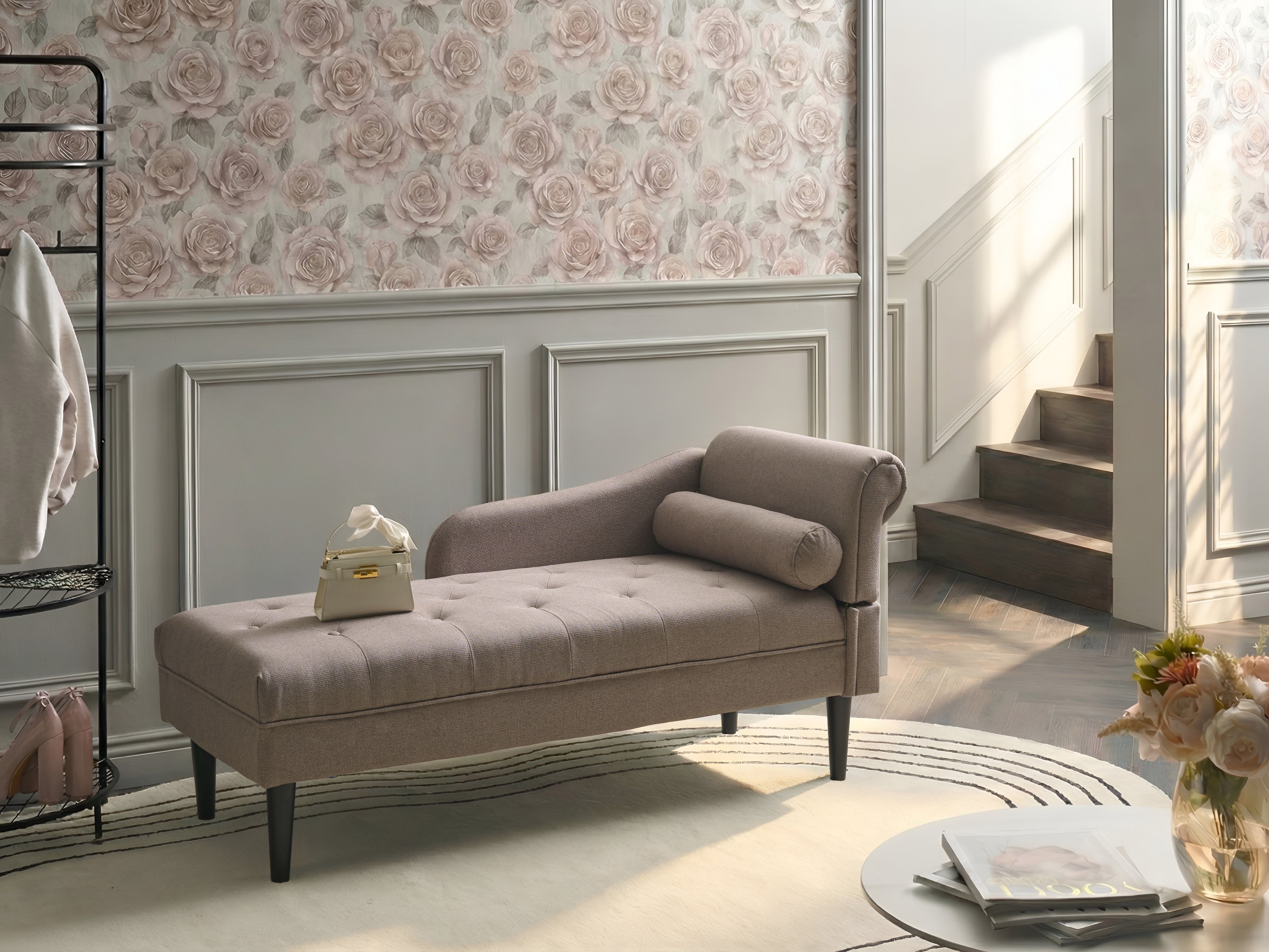 Right-Hand Chaise Lounge YVOIRE Fabric Taupe