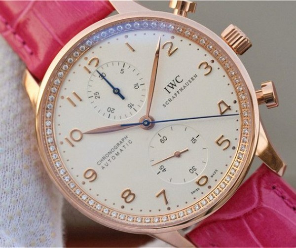 Replica IWC ZF Portuguese Chrono IW3714 RG White Dial Diamonds Inner Bezel - Top club