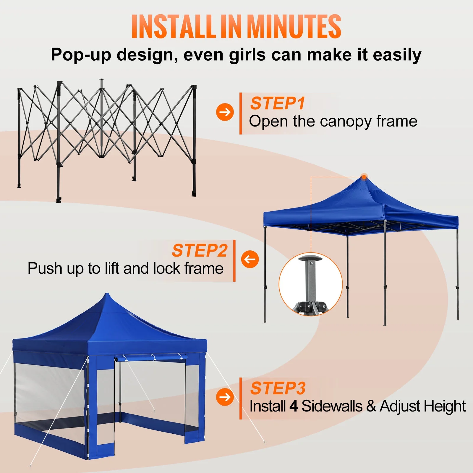 BENTISM 10' x 10' Instant Pop Up Gazebo Tent, Adjustable Height with UV Resistant - Image 14