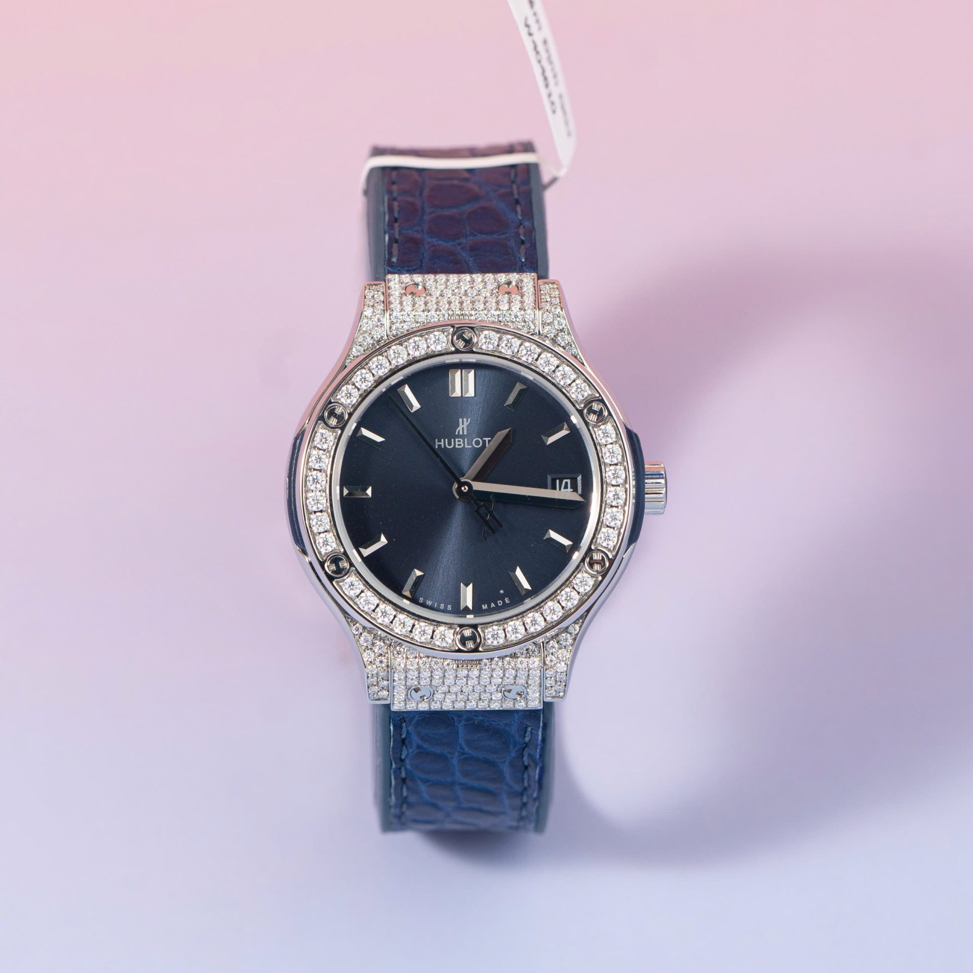Hublot Replica 11 Watch Classic Fusion Women s Full Diamond Moissanite Blue 33mm - Top club