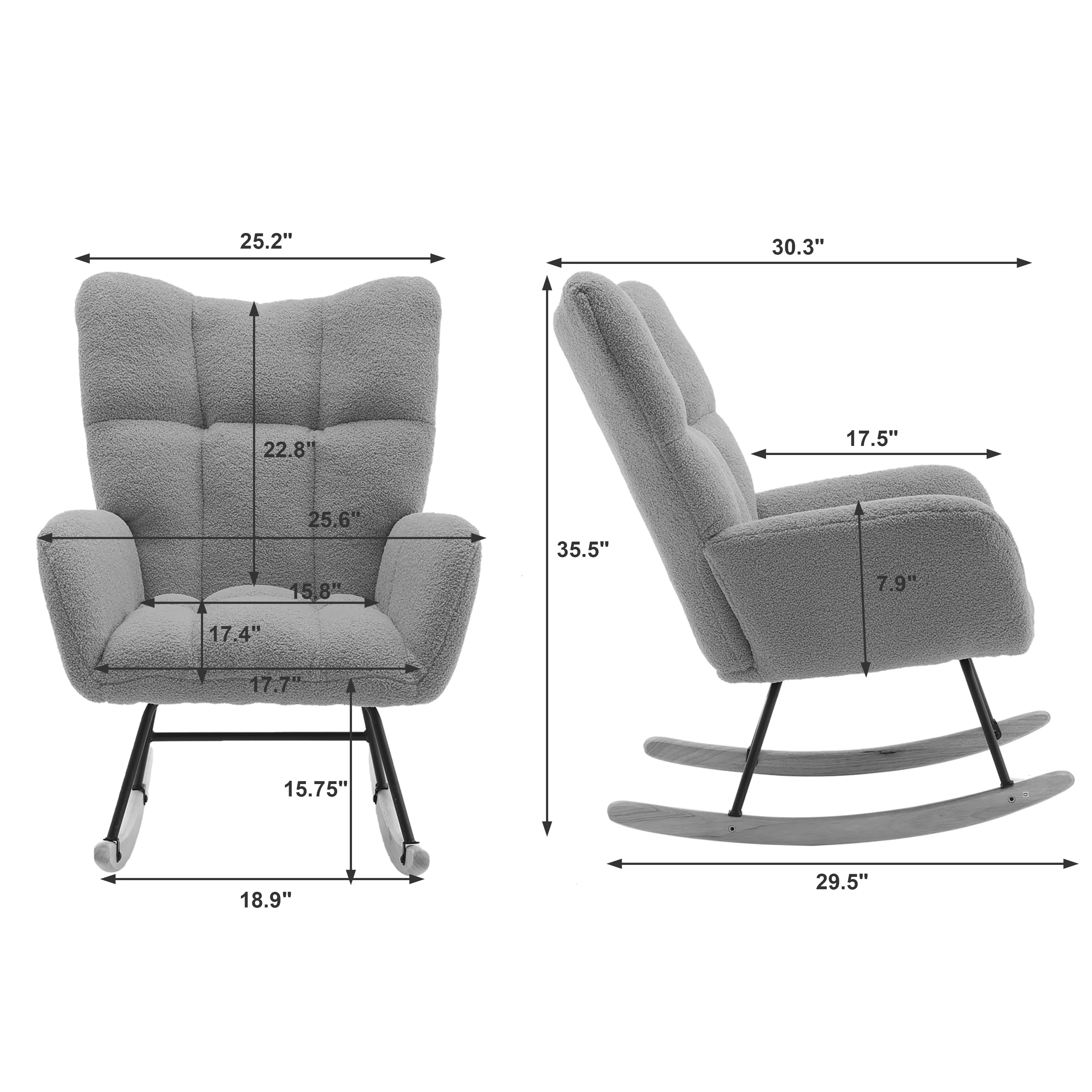 Rocking Chair Nursery,Teddy Upholstered Glider Rocker with High Backrest,Modern Rocking Accent Chairs Glider Recliner for Living Room, Nursery, Bedroom,White