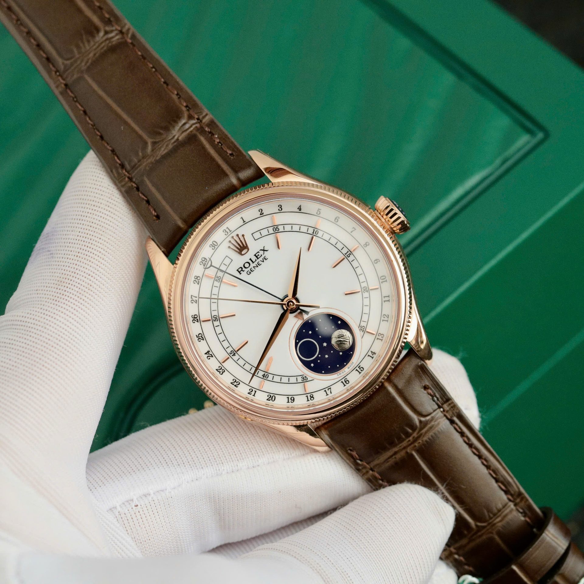 Rolex Cellini Moonphase 50535 Replica Watch Leather Strap 39mm - Elite Watch Atelier