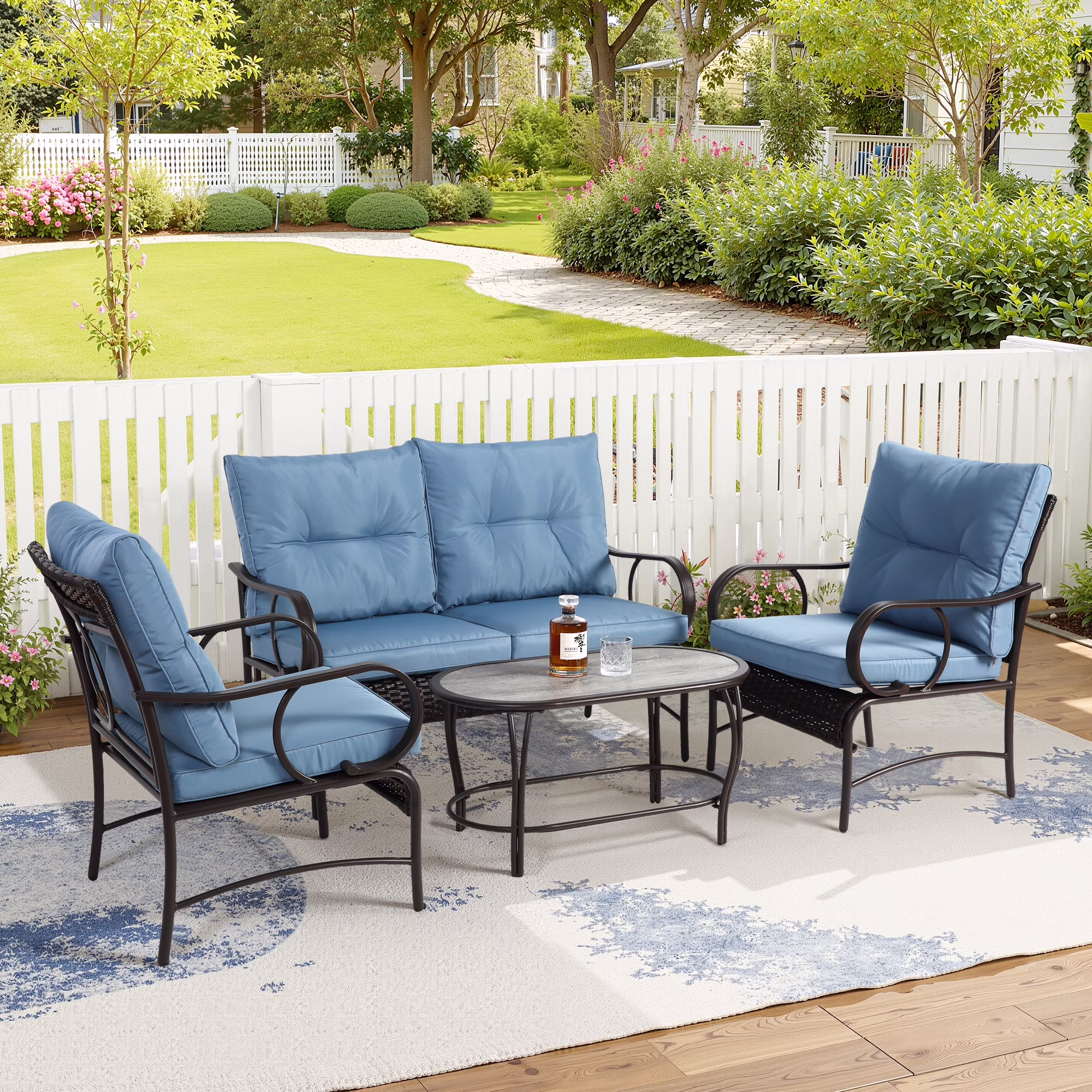 Patio Sofa Set, 4 Pieces Outdoor Sectional Furniture, All-Weather PE Rattan Wicker Patio Conversation Set, Cushioned Sofa Set with Coffee Table for Patio Garden Poolside Deck - Image 3