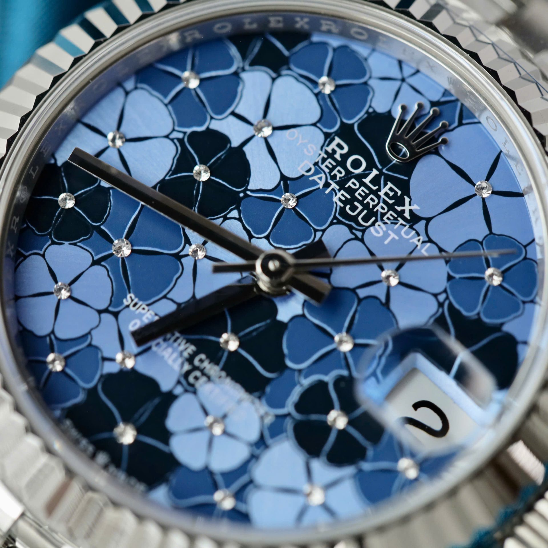 Rolex DateJust Replica Watch Women Blue Flower Dial THB Factory 31mm - Elite Watch Atelier