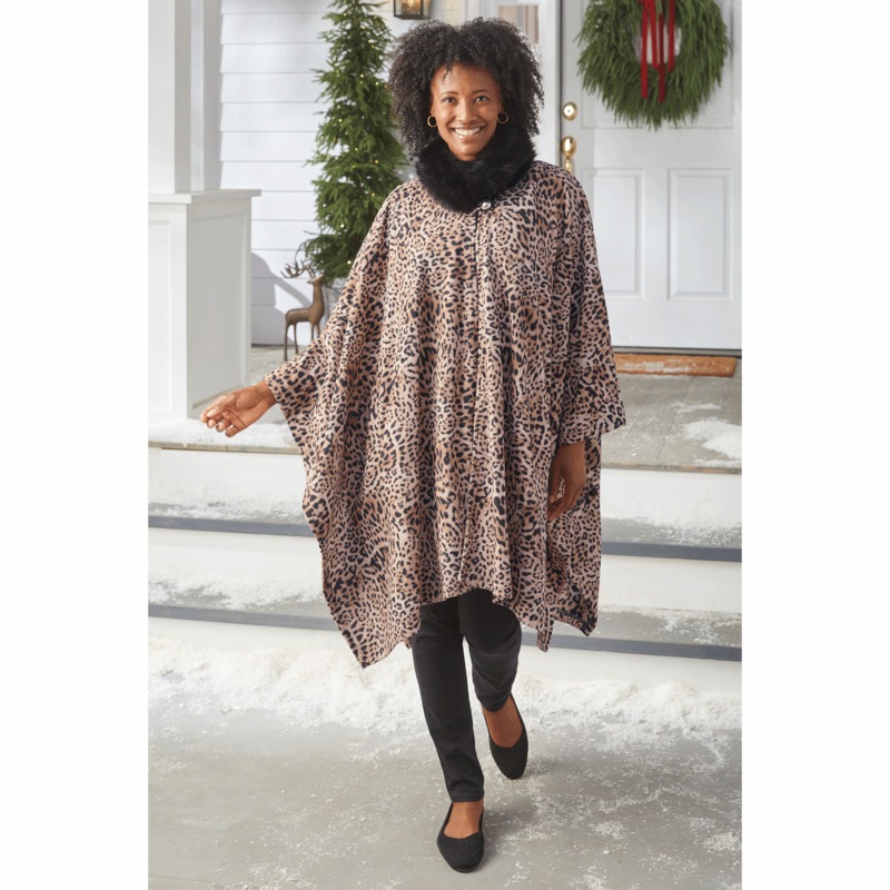 Warm Fleece Cape with Faux-Fur Collar and Pockets - MIDNIGHT VELVET CATALOG