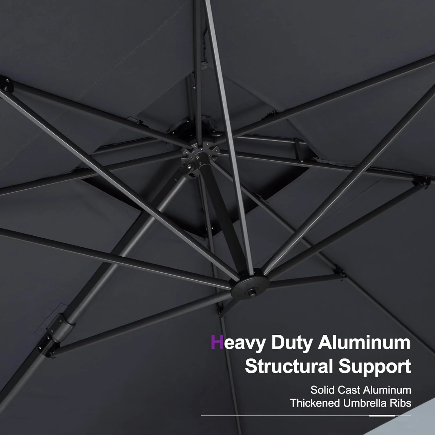 PURPLE LEAF Cantilever Patio Umbrella, 10FT Square, Grey - 360 Degree Rotation - Image 7 PURPLE LEAF Cantilever Patio Umbrella, 10FT Square, Grey - 360 Degree Rotation - Image 7