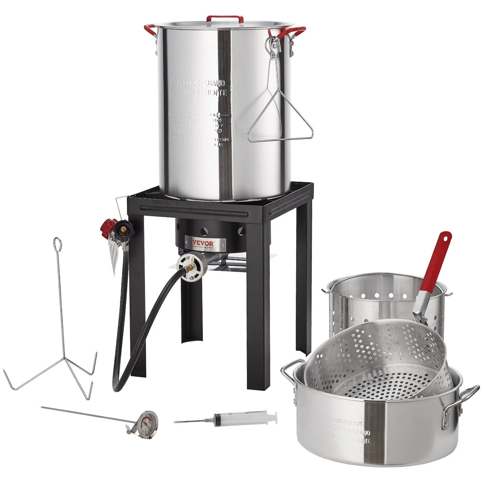 Thanksgiving Turkey Deep Fryer Kit, 30-Qt Pot & 54K BTU Gas Burner, with Fish Basket & Poultry Rack for Frying and Steaming