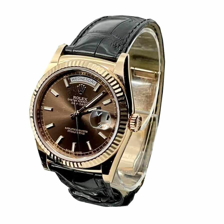 Rolex Day-Date Black Leather Replica - Elite Watch Atelier