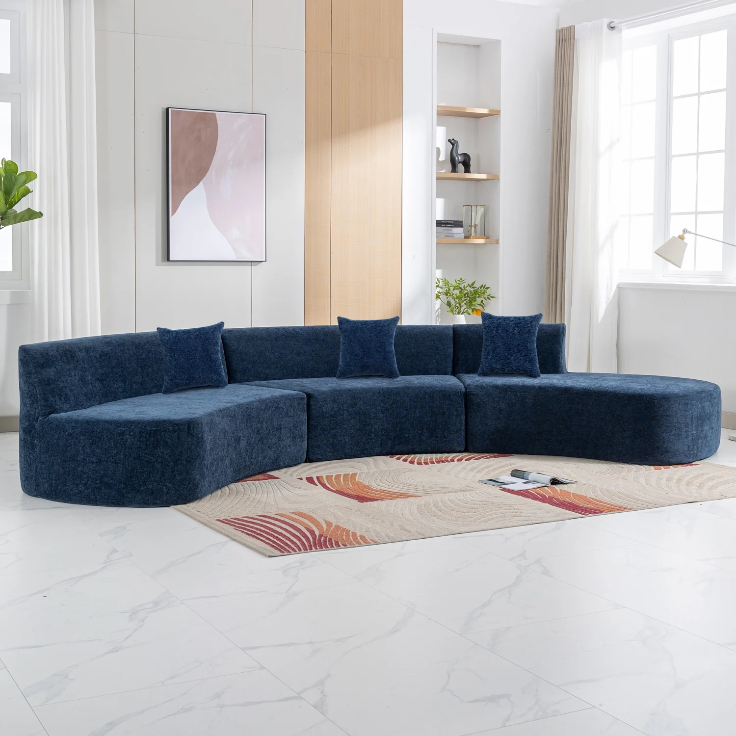Harper & Bright Designs Modern Curved Floor Sofa Set, Modular Sectional Sponge Couch for Living Room, 2 PC Free Combination No Assembly Foam-Filled Sofa, Beige - Image 66